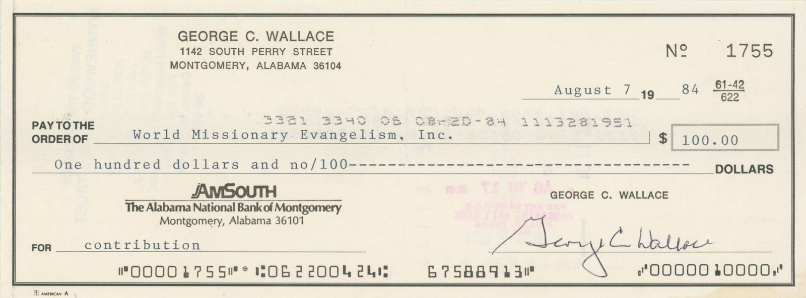 George Wallace - Alabama Governor & Presidential Candidate - Collection of 3 Signed Checks - 4