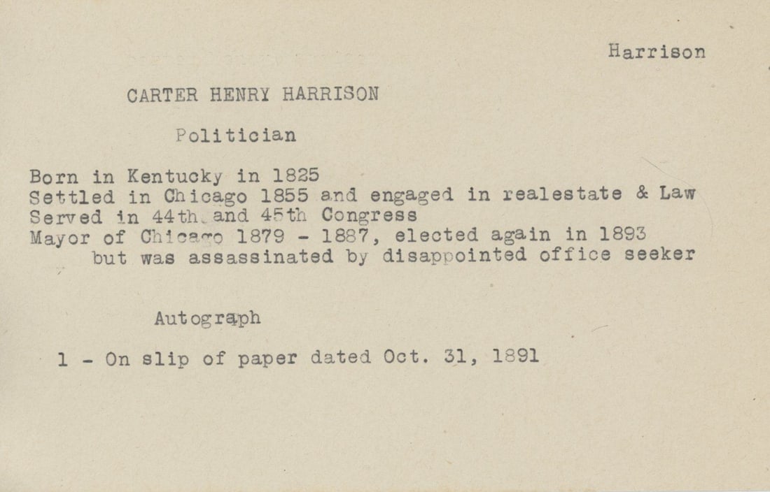Carter H. Harrison - Assassinated Mayor of Chicago - Clipped Autograph Dated Oct. 31, 1891 - 2