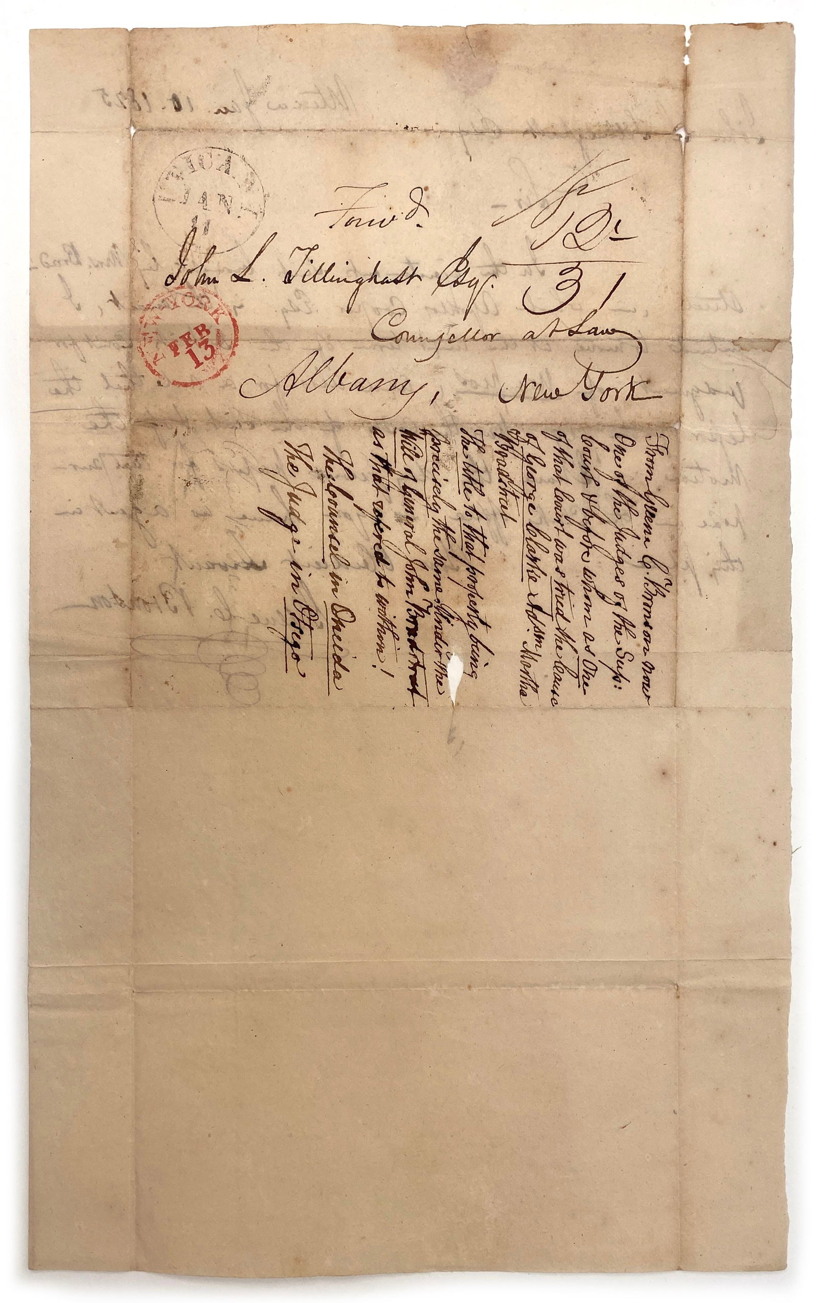 Greene Carrier Bronson - Lawyer & Politician - Autographed 1825 Letter Sent from Utica, NY - 2