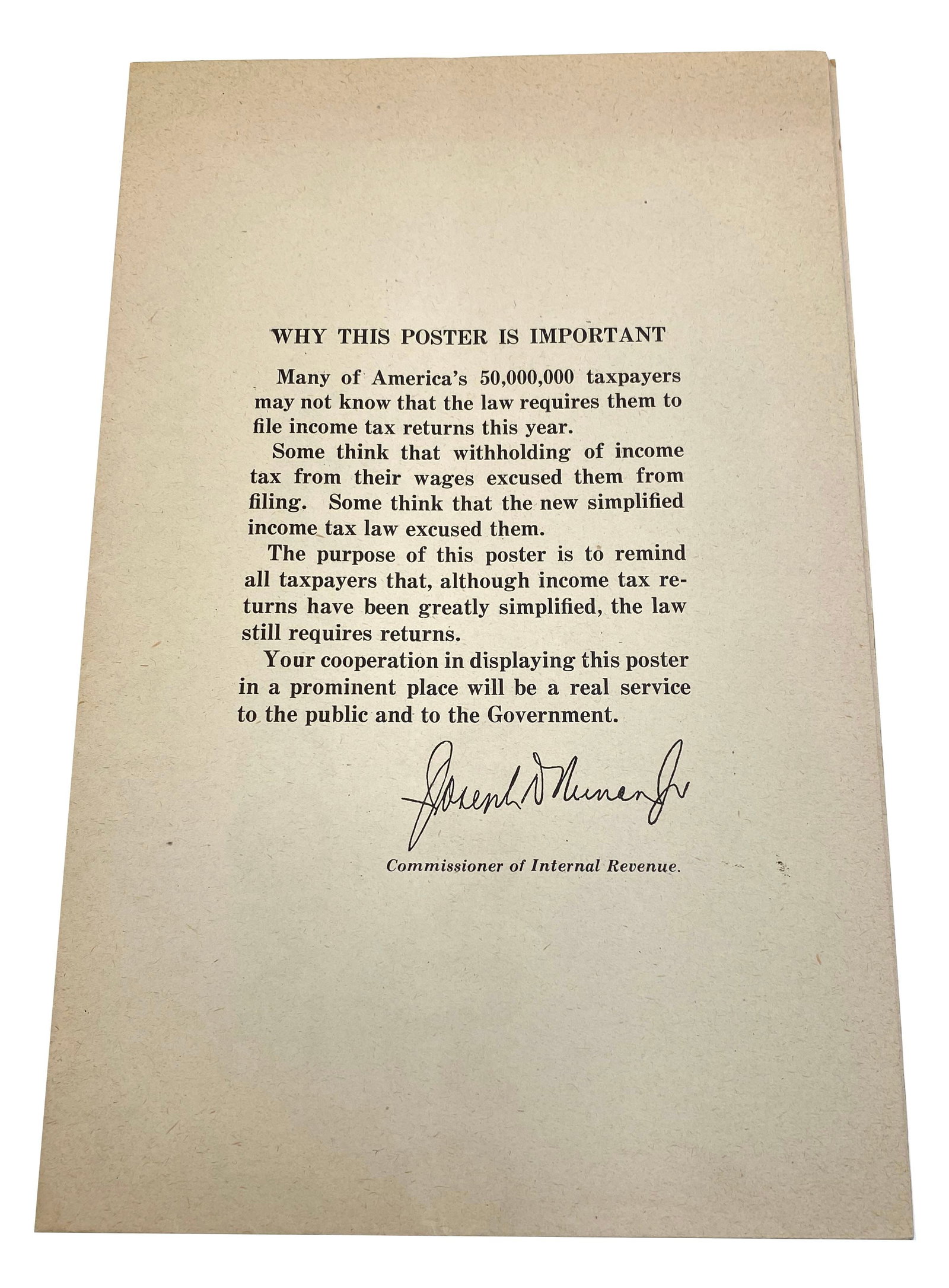 World War II - U.S. Treasury Department Income Tax Return Poster - 1945 - 2