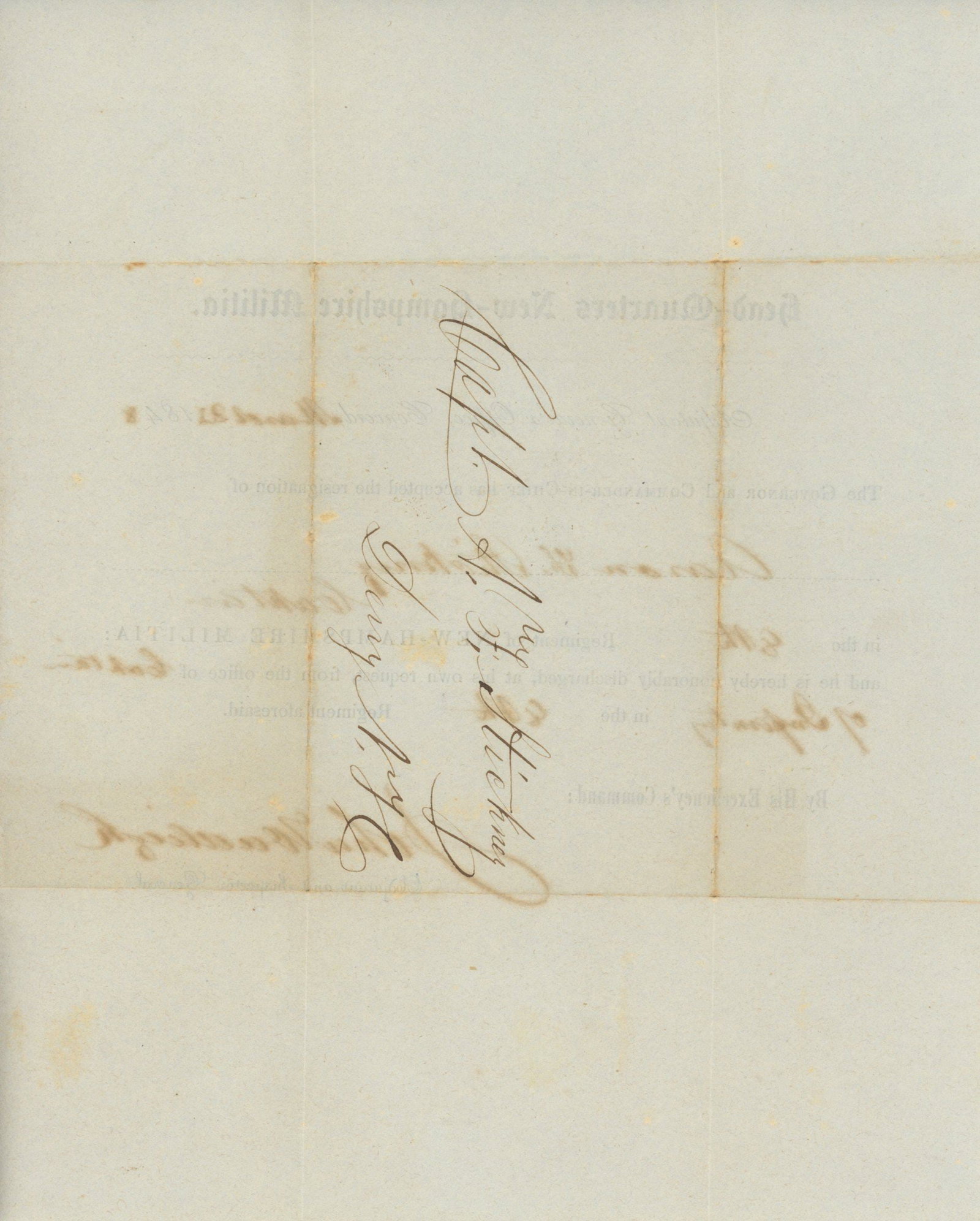 Aaron F. Stickney - NH Militia Captain Discharge Document - 1848 - Signed by John Wadleigh - 2