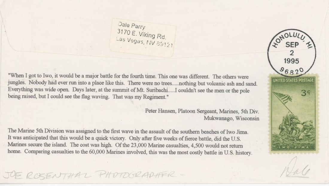 Iwo Jima Flag Raising - Joe Rosenthal and Charles W. Lindbergh - Dual-Signed First Day Cover - 2