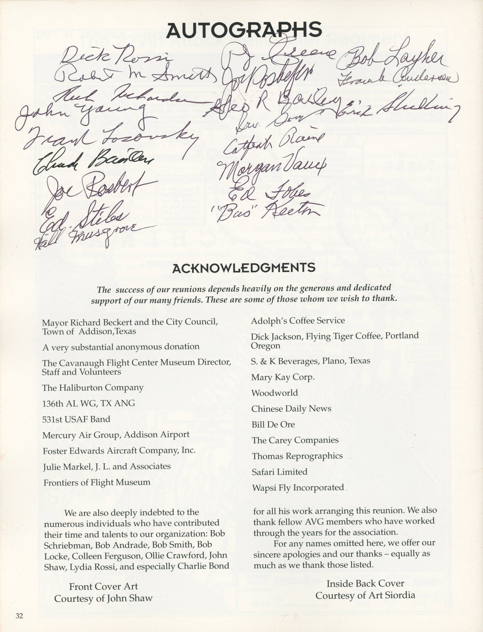 Flying Tigers - American Volunteer Group - Multi-Signed Reunion Program - 19 AVG Veterans - 2