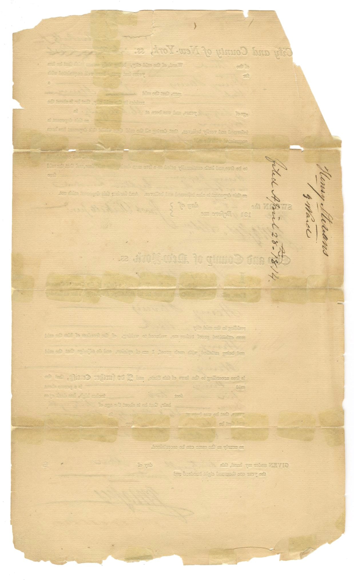 "Virginia-Born Black Man Free" Henry Stevens - New York Freedom Certificate - April 28, 1814 - 2