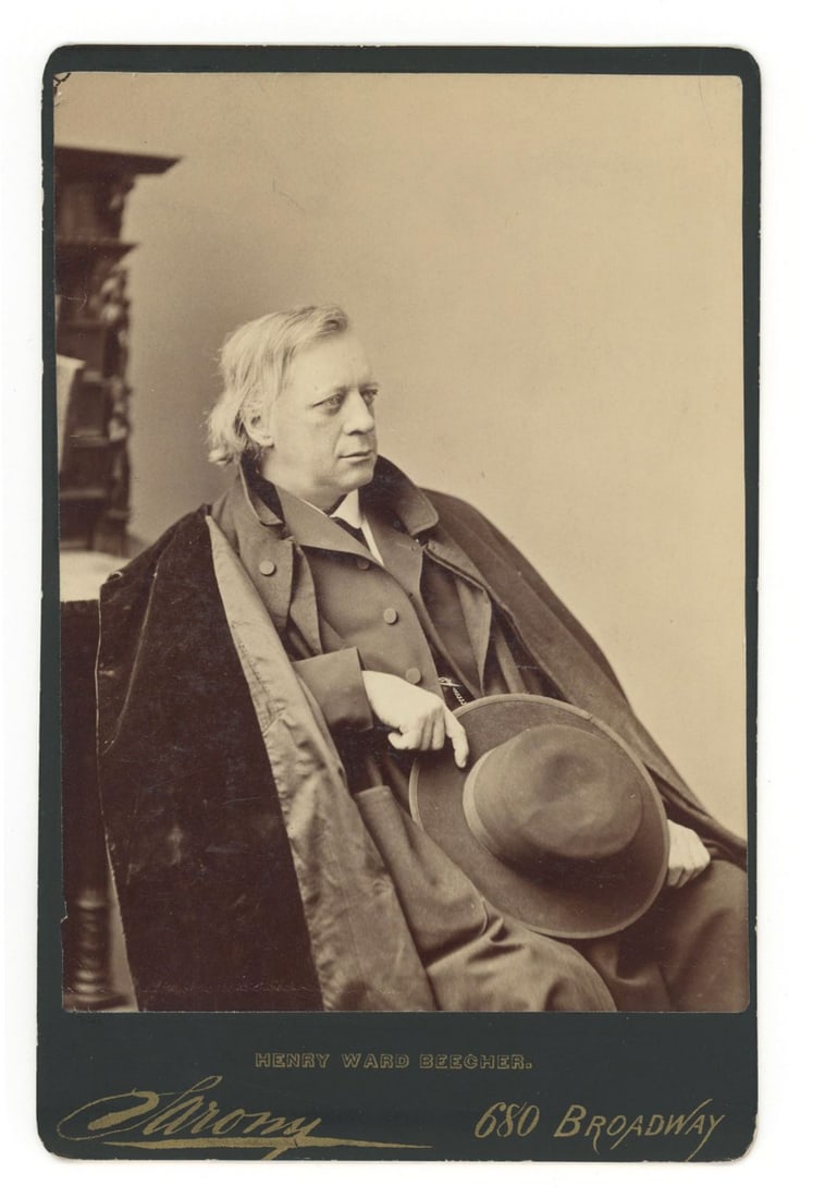 Henry Ward Beecher - Abolitionist and Clergyman - Cabinet Card and Abolitionist Engraving - 2