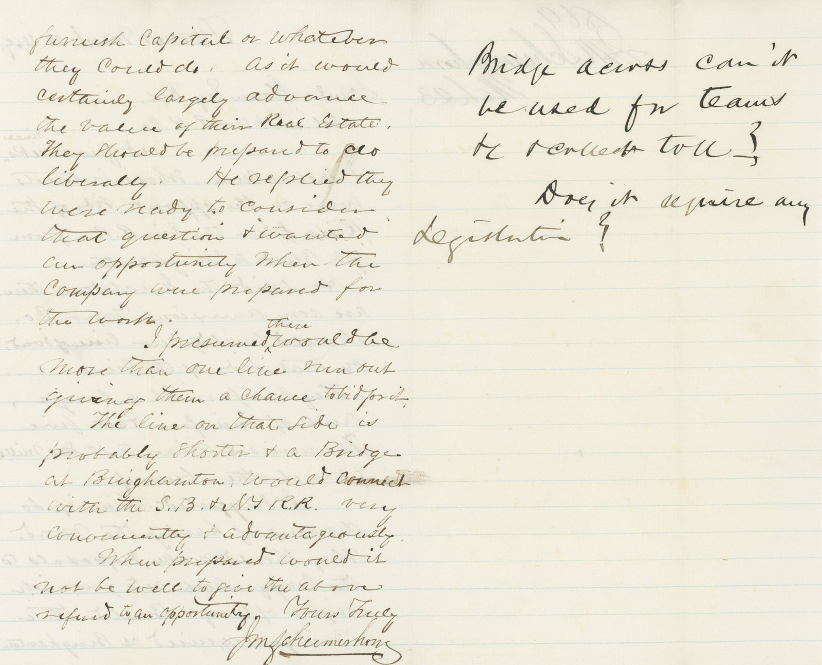 Jacob M. Schermerhorn - Civil War Captain & New York Landowner - ALS on Railroad Expansion - 1869 - 2