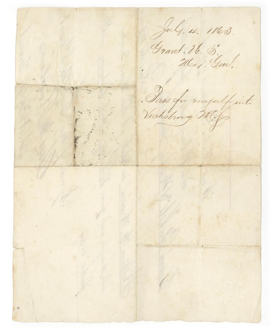 John A. Rawlins – U.S. Grant Staff – Vicksburg Campaign Union Pass on Surrender Day R - 2