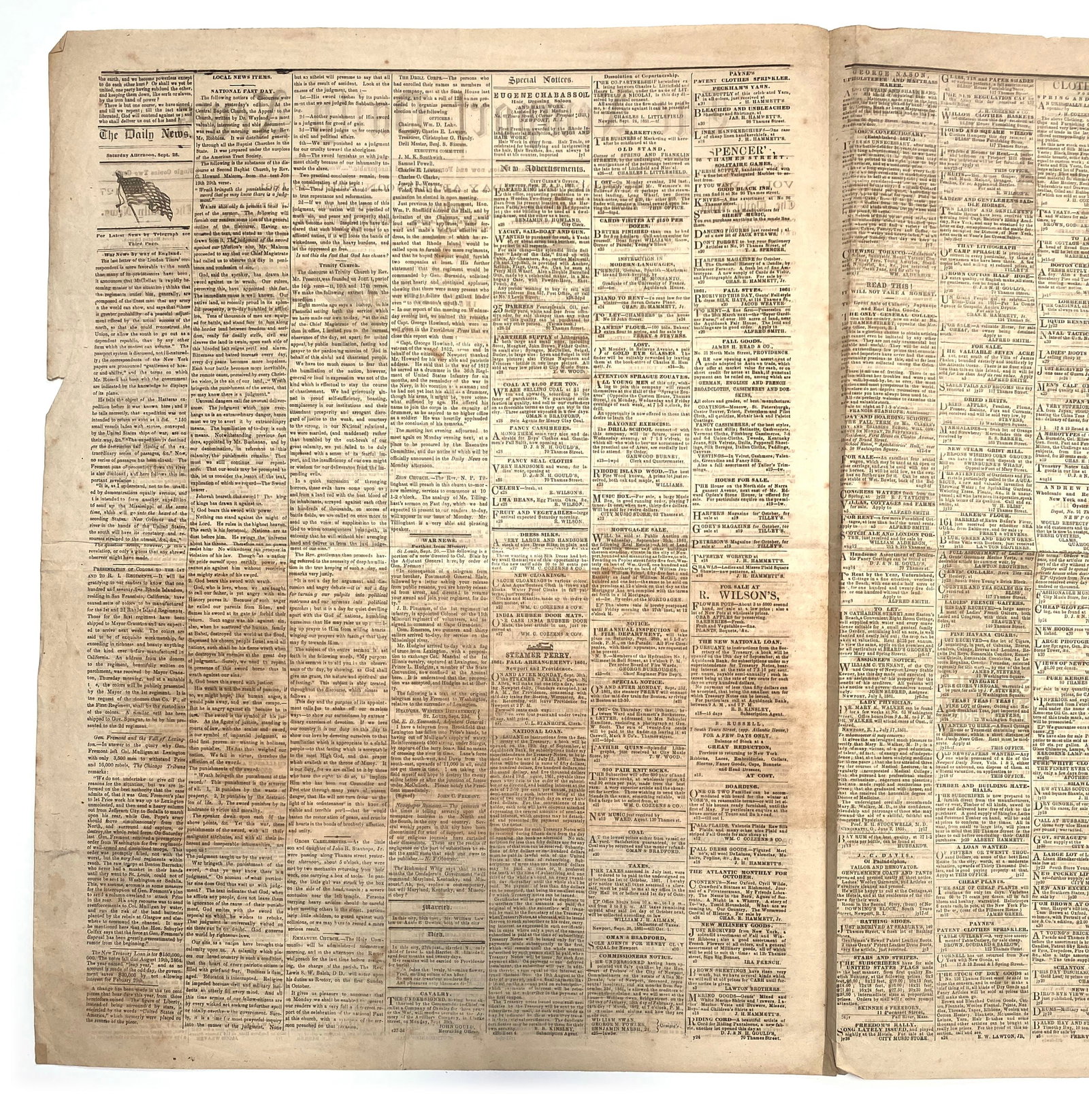 Newport Daily News - Civil War Newspaper - Battle of Lexington & Missouri Campaigns - Sept. 28, 1861 - 2