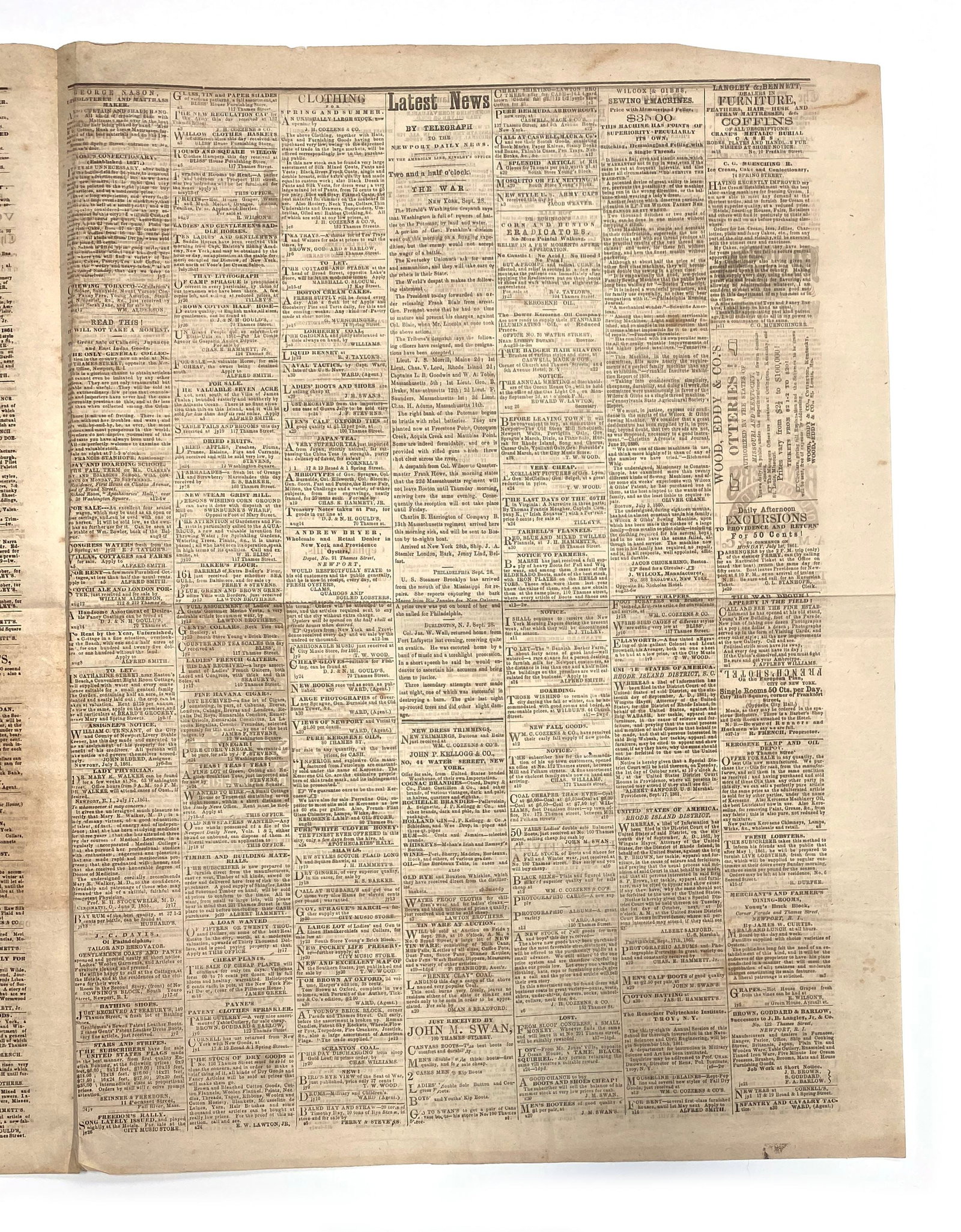 Newport Daily News - Civil War Newspaper - Battle of Lexington & Missouri Campaigns - Sept. 28, 1861 - 3