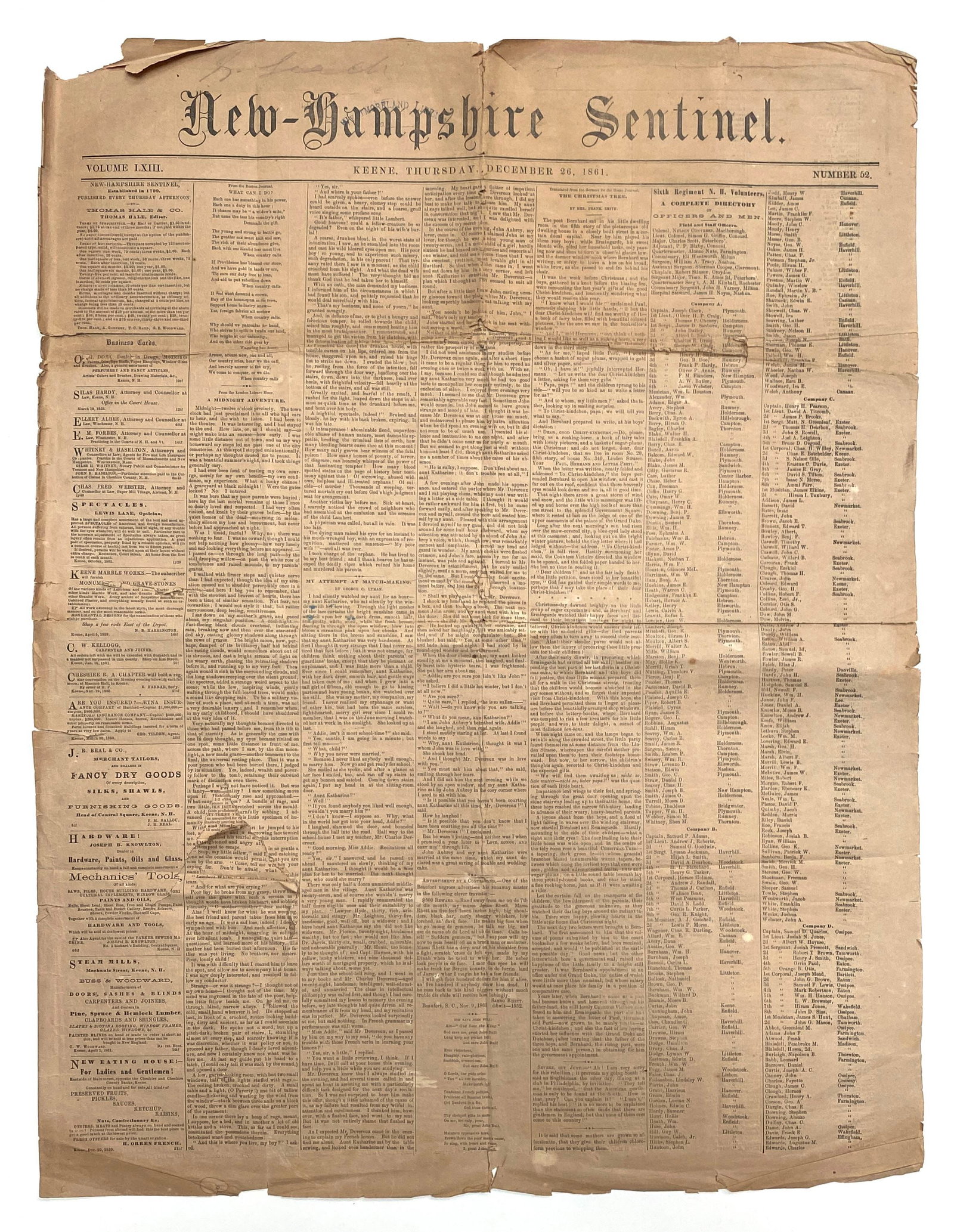 New-Hampshire Sentinel - Civil War Newspaper Collection - 11 Issues - 1861-1863 - 2