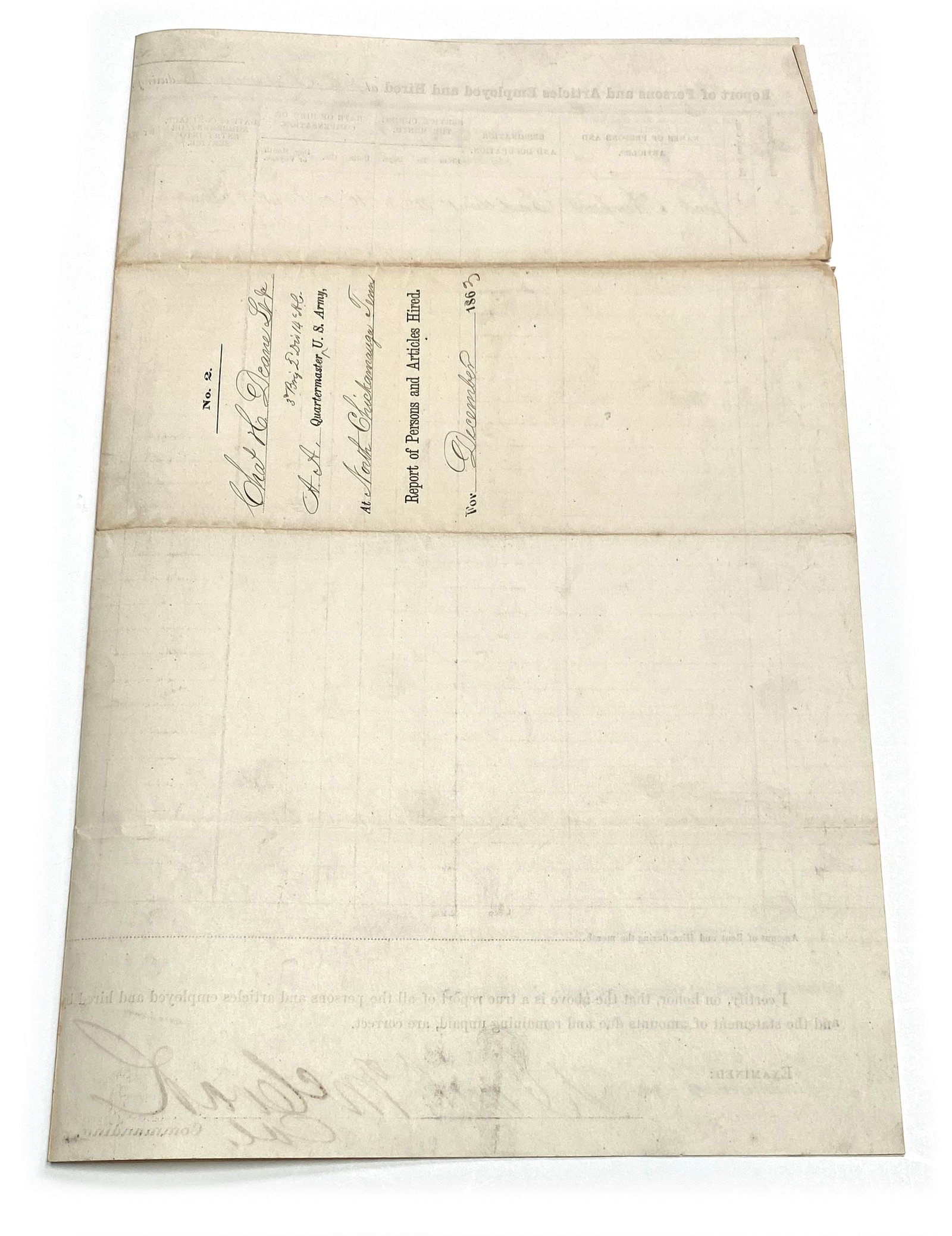Daniel McCook “Fighting McCook” Family Signed Quartermaster Report - Chickamauga, Tenn - - 2