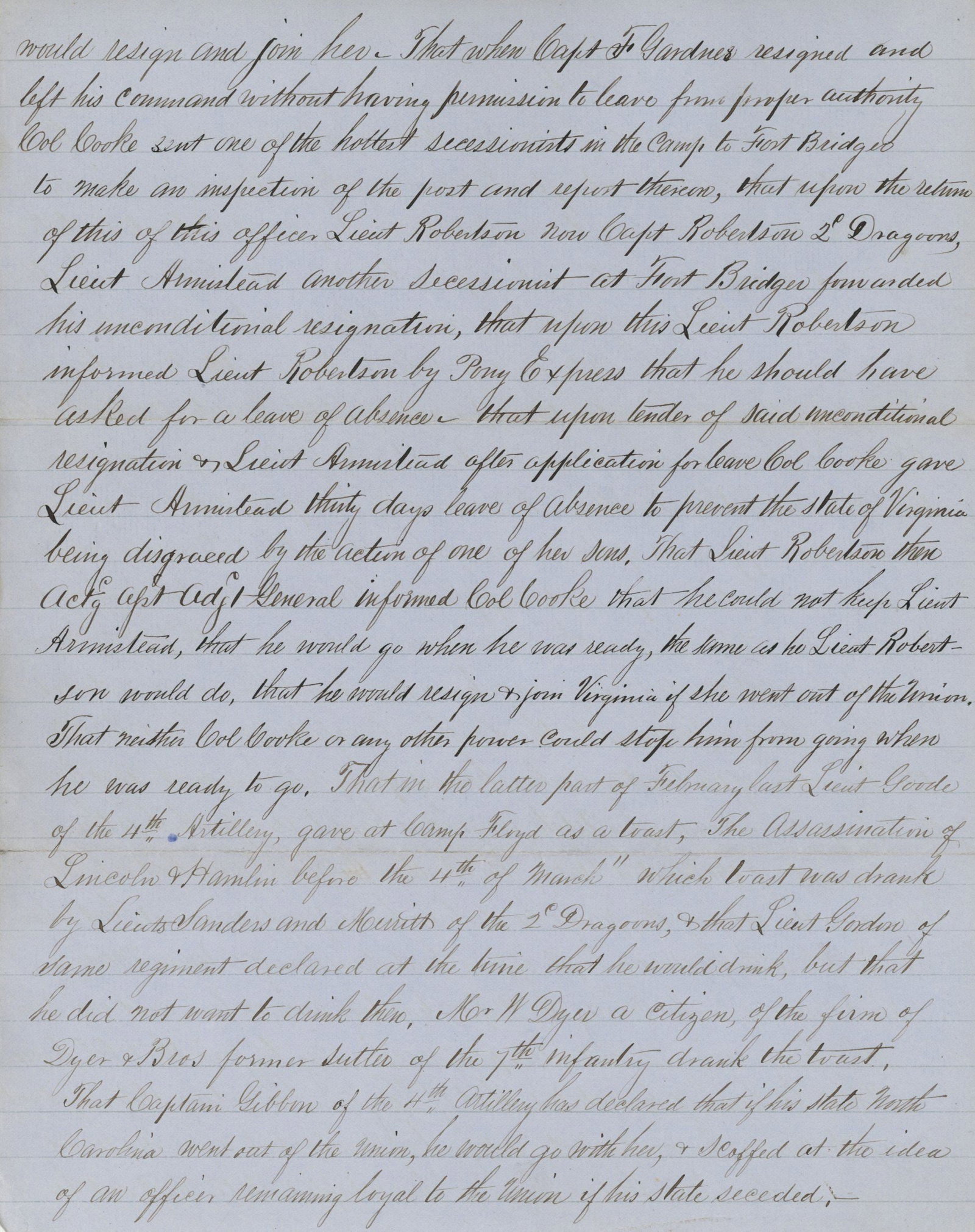 Fort Crittenden Utah Secession Report - War Date Period Manuscript True Copy - June 19, 1861 - 2