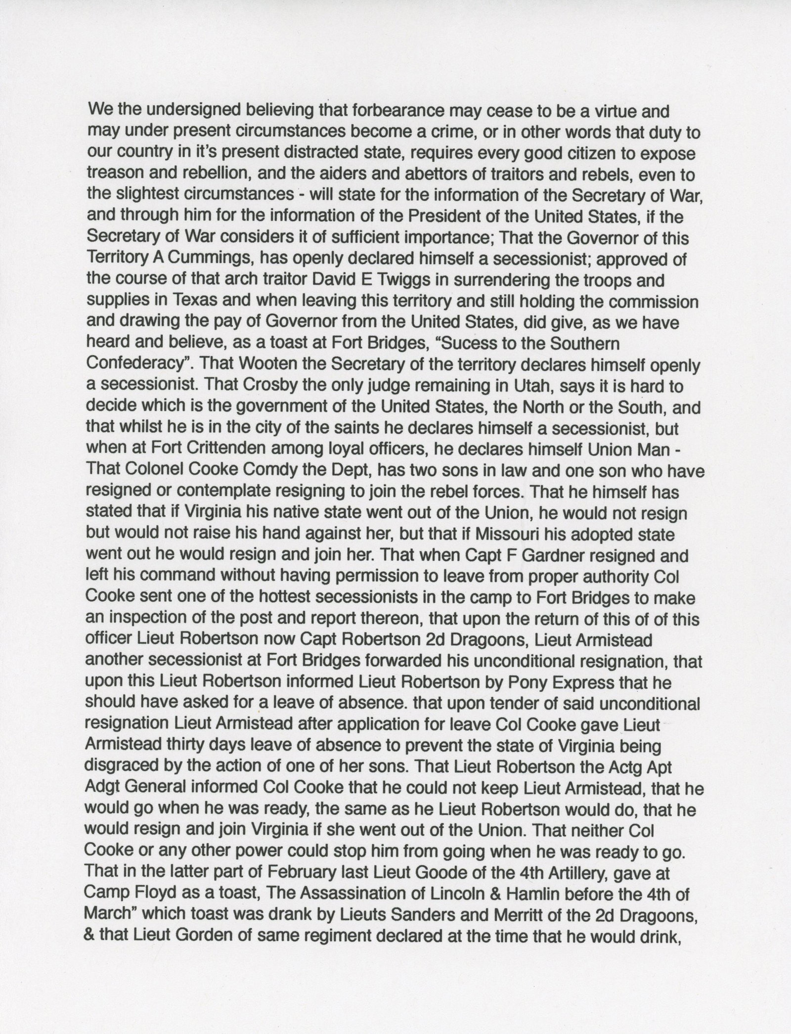 Fort Crittenden Utah Secession Report - War Date Period Manuscript True Copy - June 19, 1861 - 5