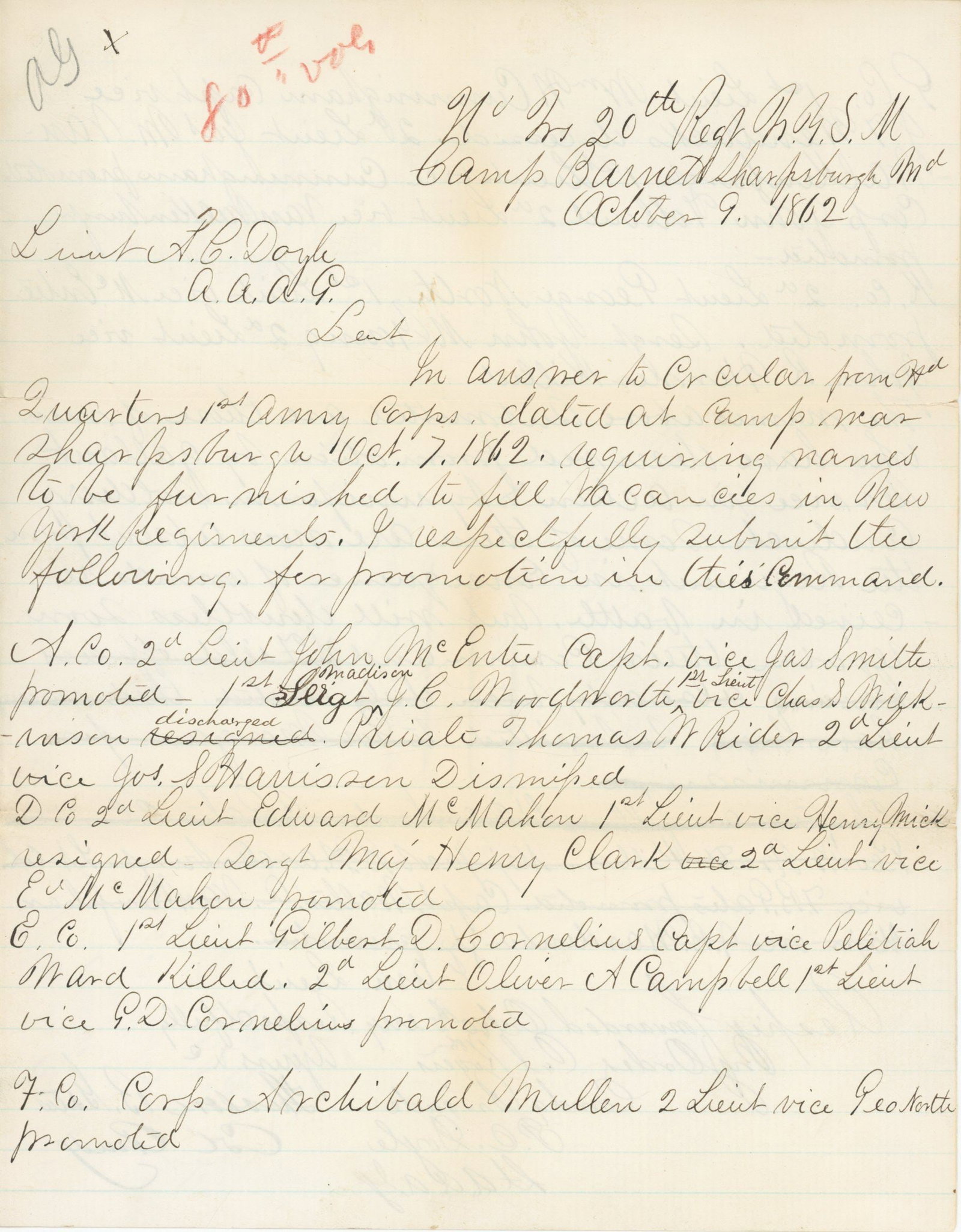 Abner Doubleday - Gettysburg Civil War General & Baseball Icon - Autographed 1862 War Date Letter - 2