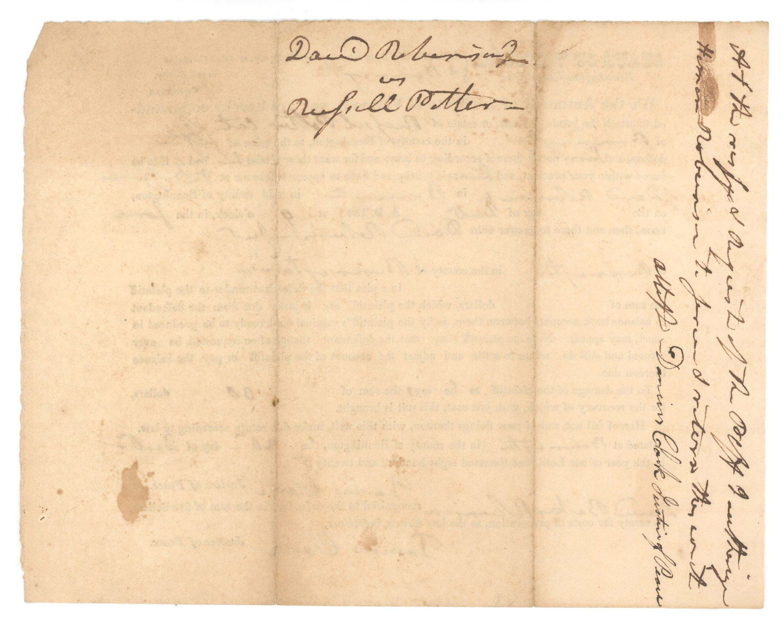 Bennington, Vermont - Signed Court Warrant - Russell Potter Attachment Order - December 20, 1825 - 2