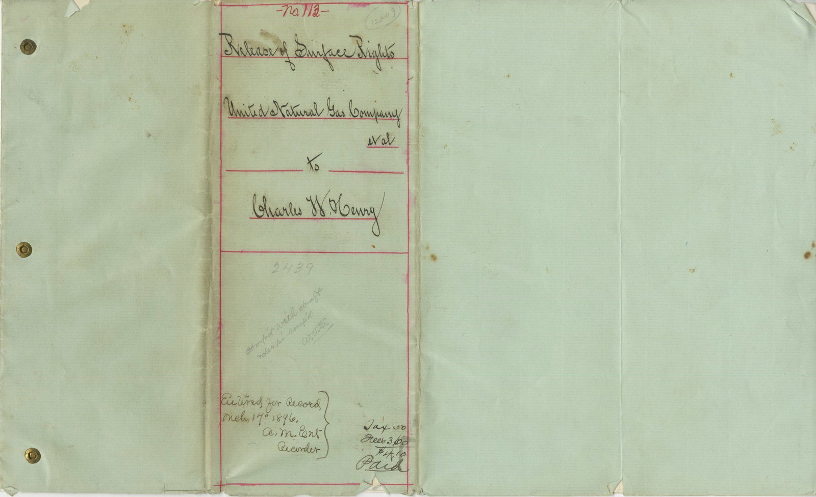 1896 Elk Co. PA Deed Dealing with Land, Gas, Railroads, Drilling & Mining with Johnsonburg RR Co. - 2