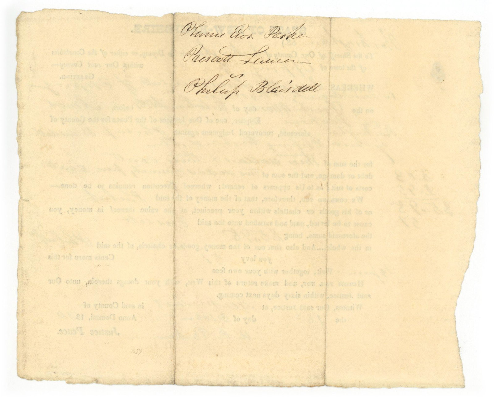 1830 New Hampshire Sheriff's Warrant for Prescott Lawrence (Physician) of Epping, NH - 2