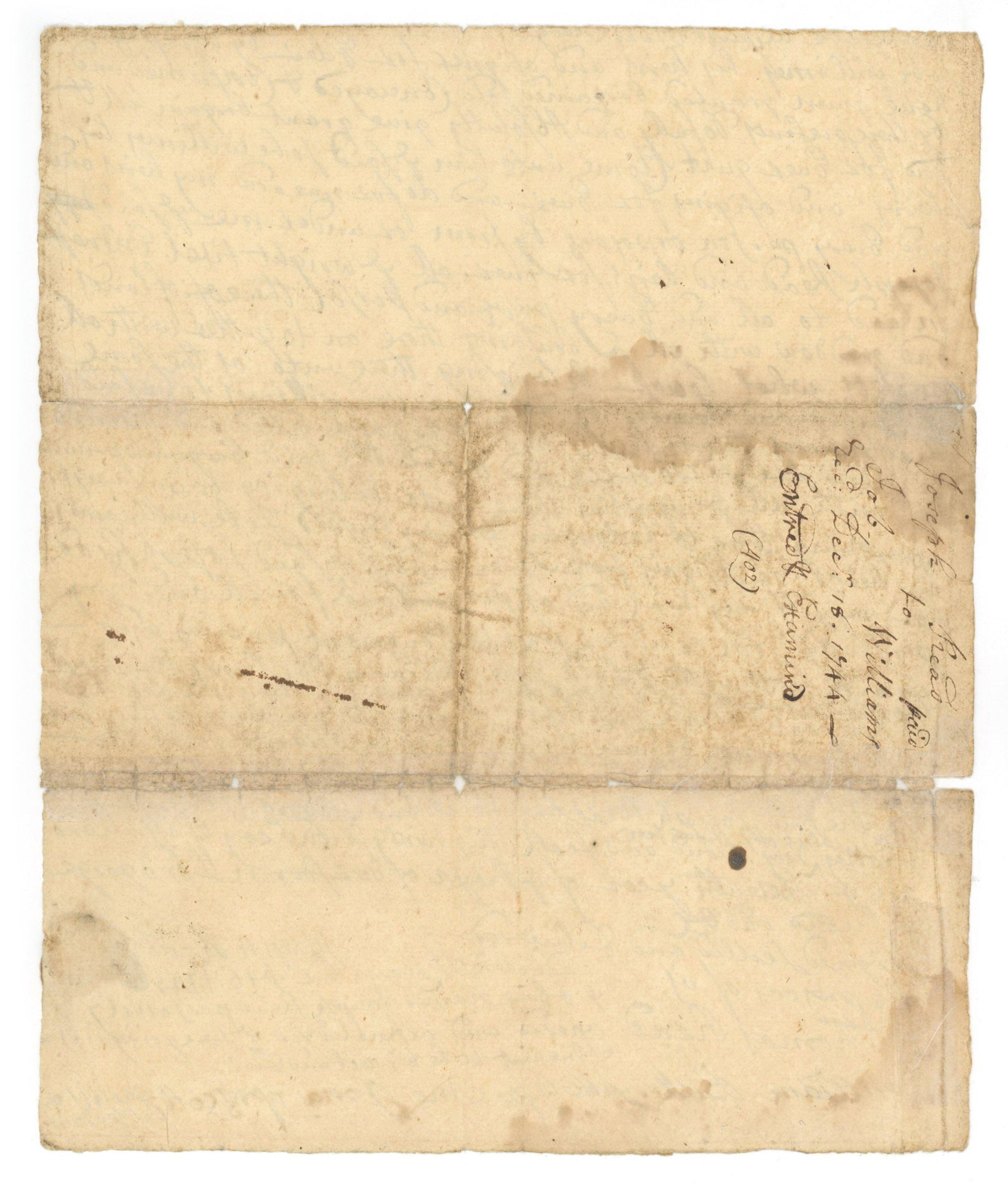 1743 Property Transfer Partial Document from Joseph Read to Job Williams - 2