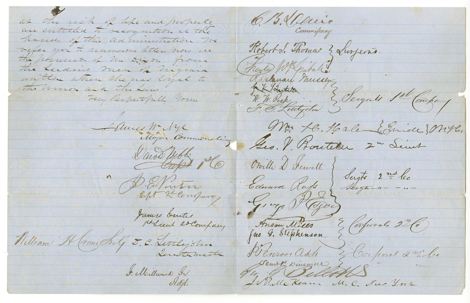 Abraham Lincoln Campaign – Washington City Clay Guards – Manuscript Petition to William  - 2