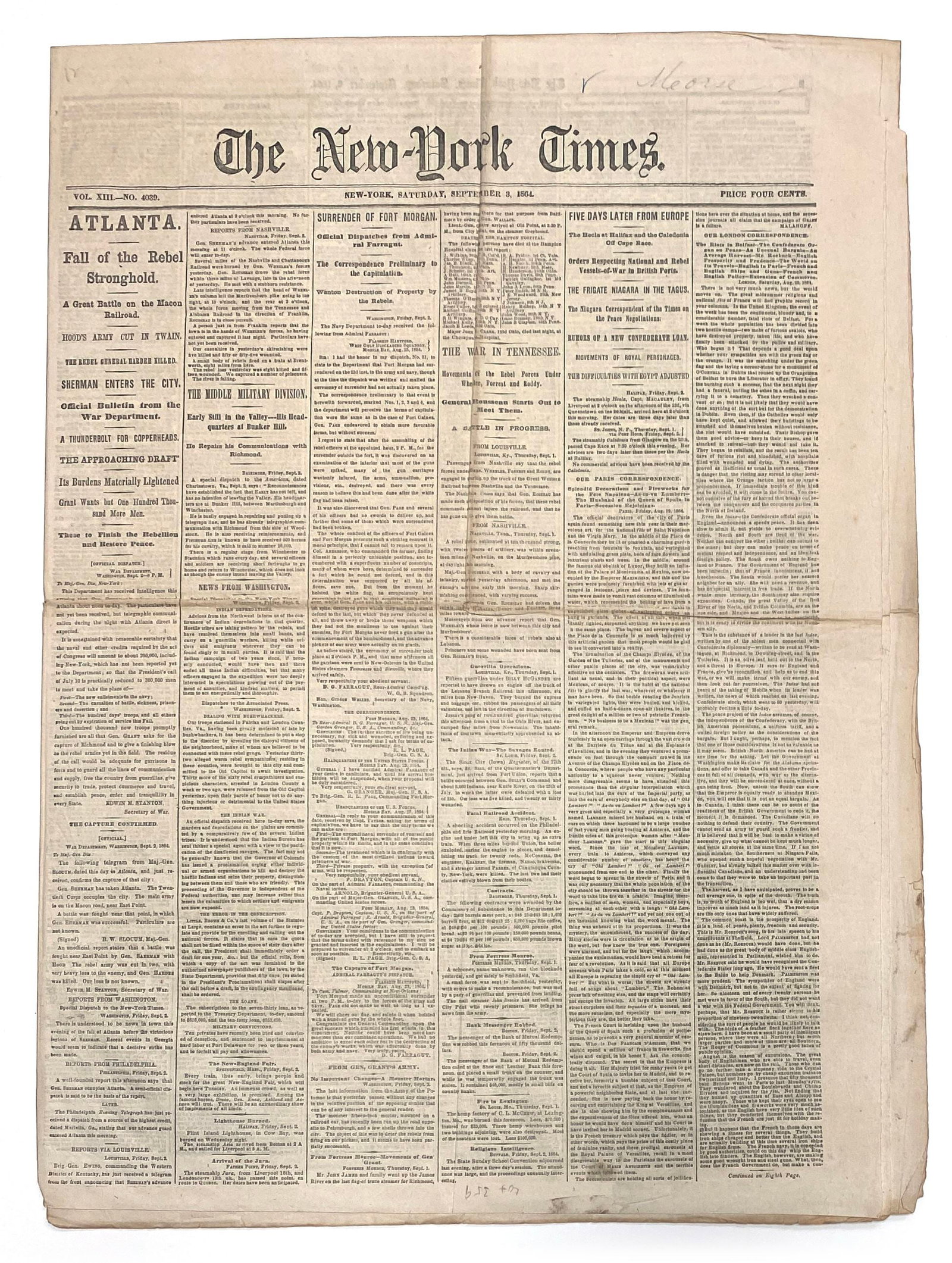 William T. Sherman - “Fall of the Rebel Stronghold” - The New York Times - September 3,  - 3