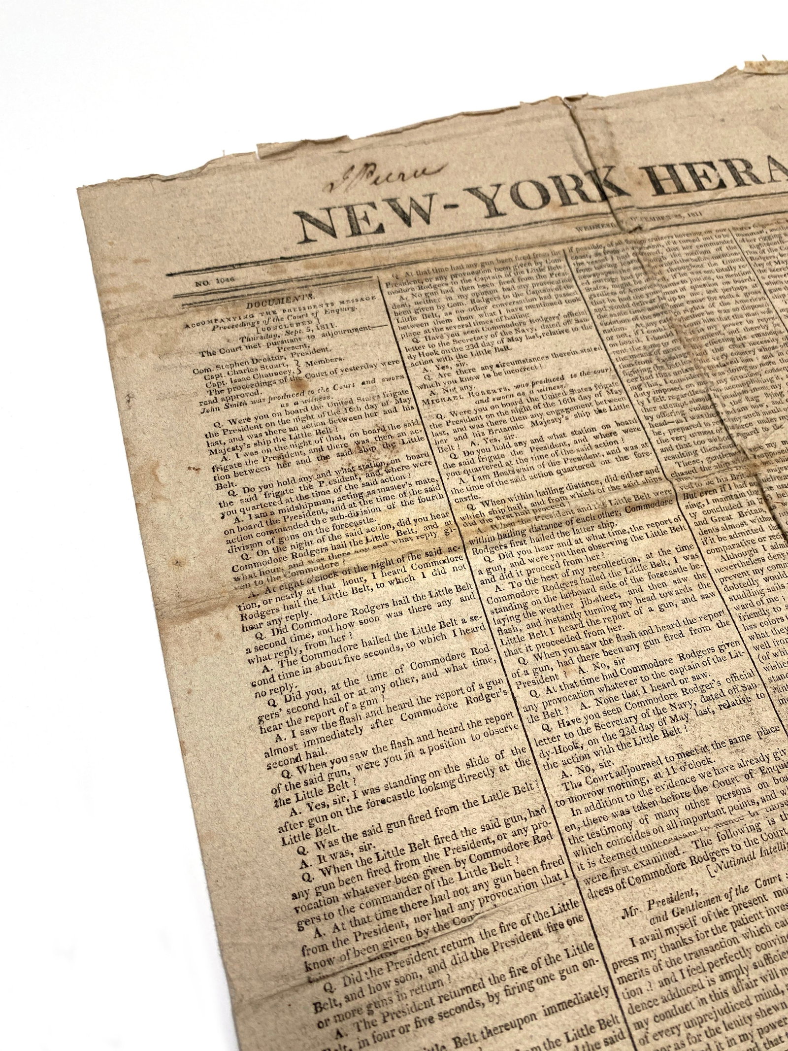 War of 1812 - Report on the “Little Belt Affair” - New-York Herald - December 25, 1811 - 2