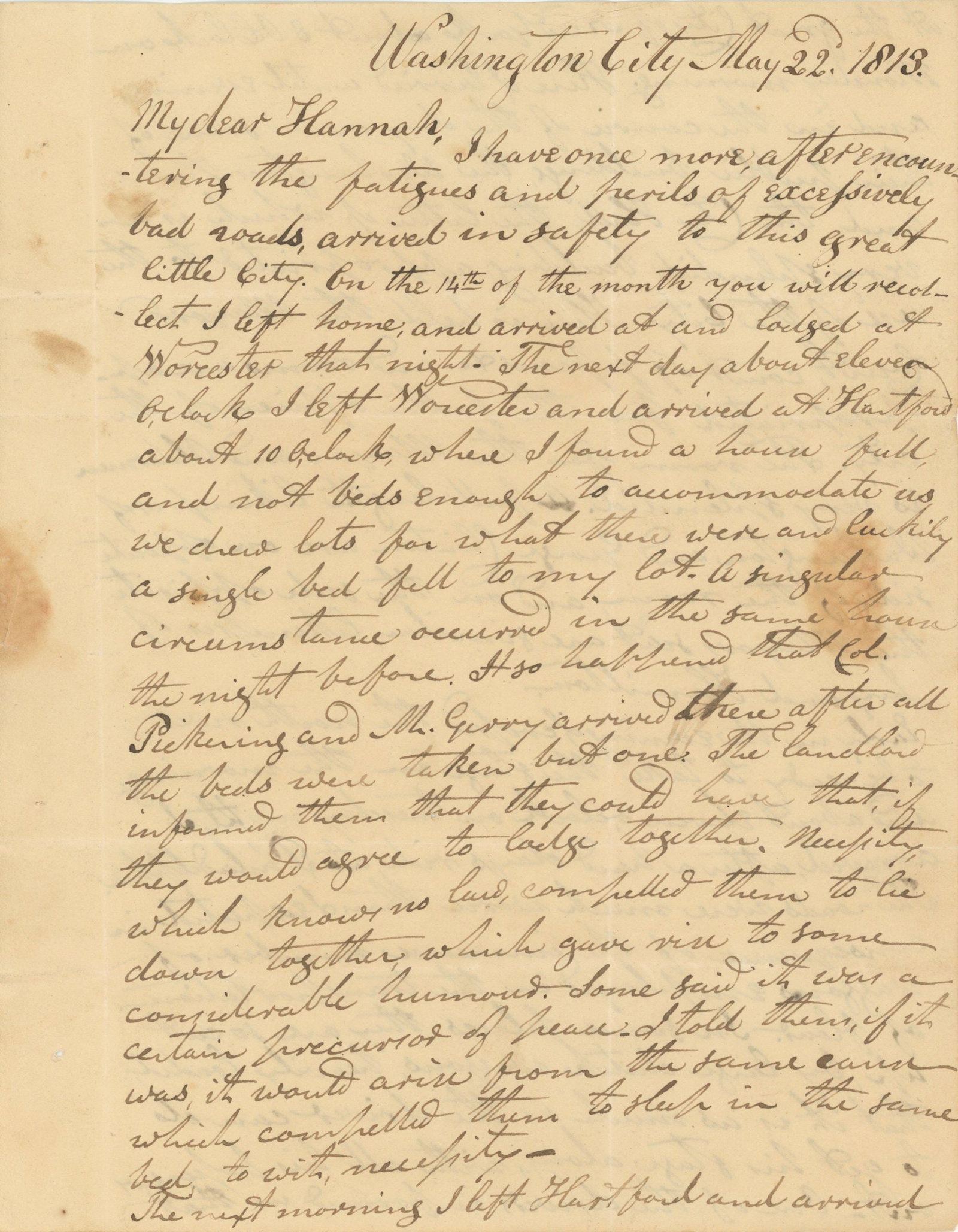 Abijah Bigelow - War of 1812 Journey to Washington - U.S. Congressman - Four-Page Autograph Letter - 2