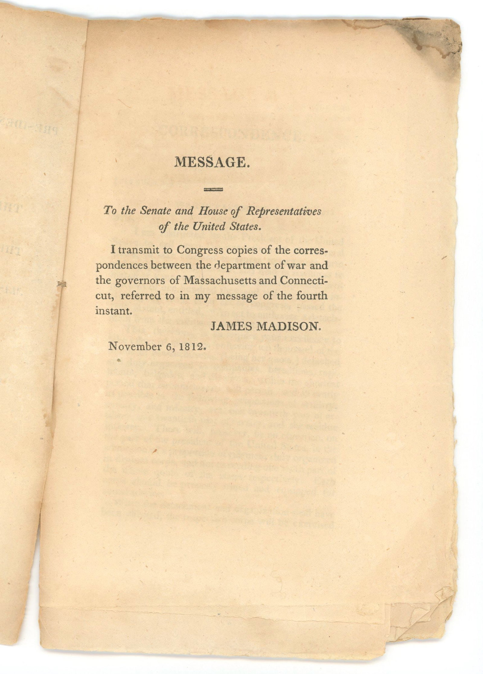 James Madison - War of 1812 - Congressional Printing - Massachusetts & Connecticut Militia - 2