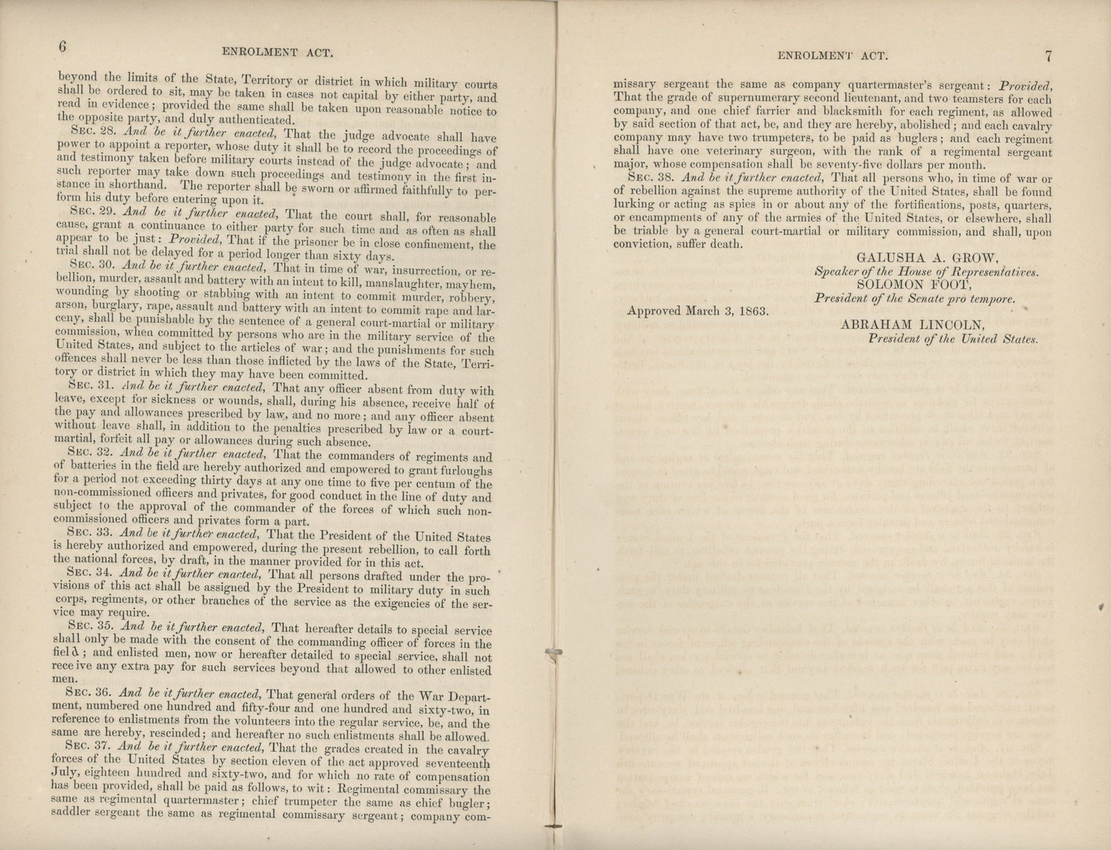 Abraham Lincoln - Civil War Conscription Act - Signed in Type Congressional Printing - 1863 - 3