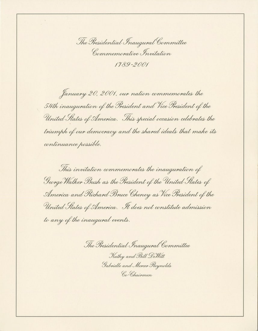 George W. Bush - 2001 Presidential Inauguration - Invitation & Original Mailing Envelope - 2