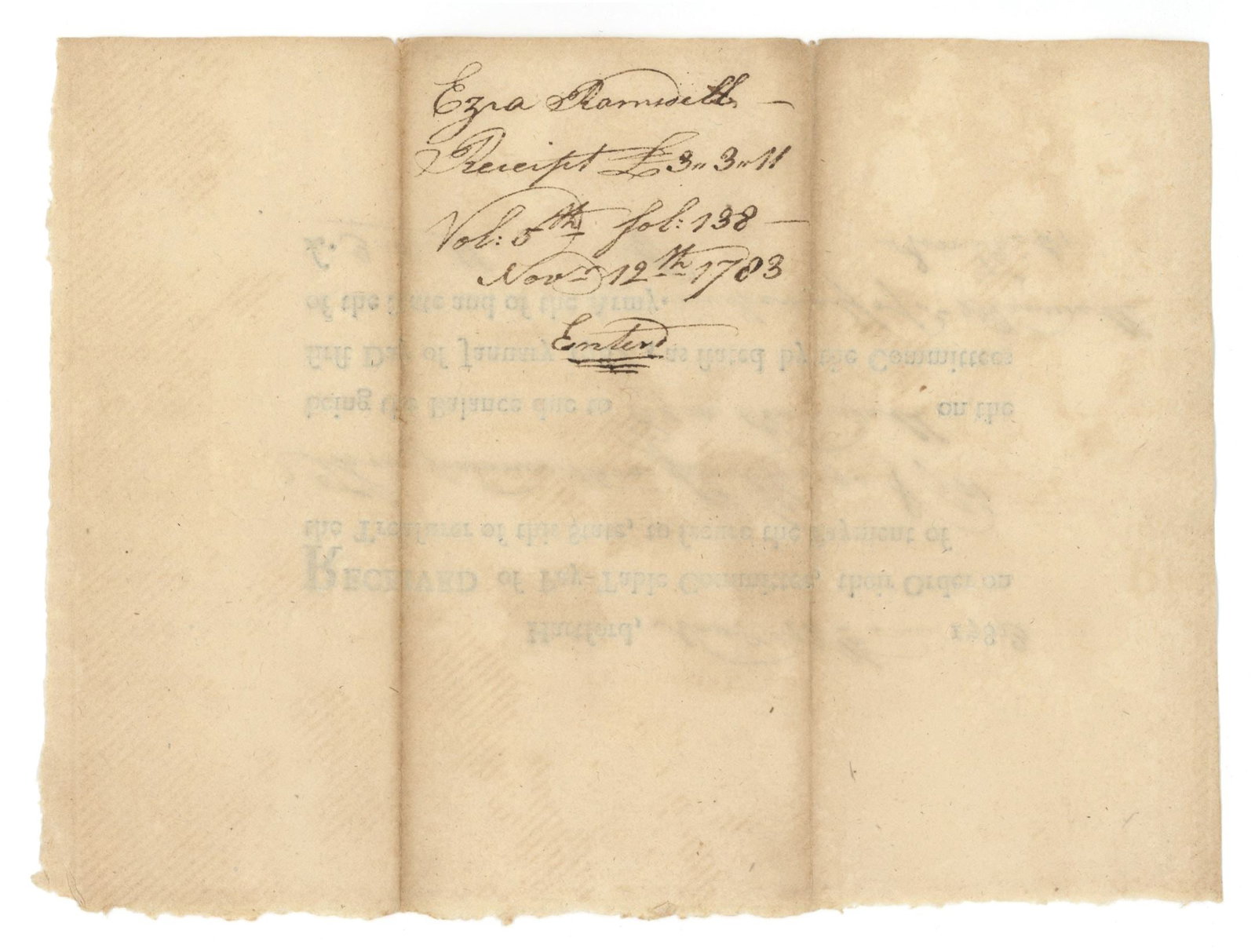 Revolutionary War Pay Table Receipt to Connecticut Soldier Ezra Ramsdell, 1783 - 2