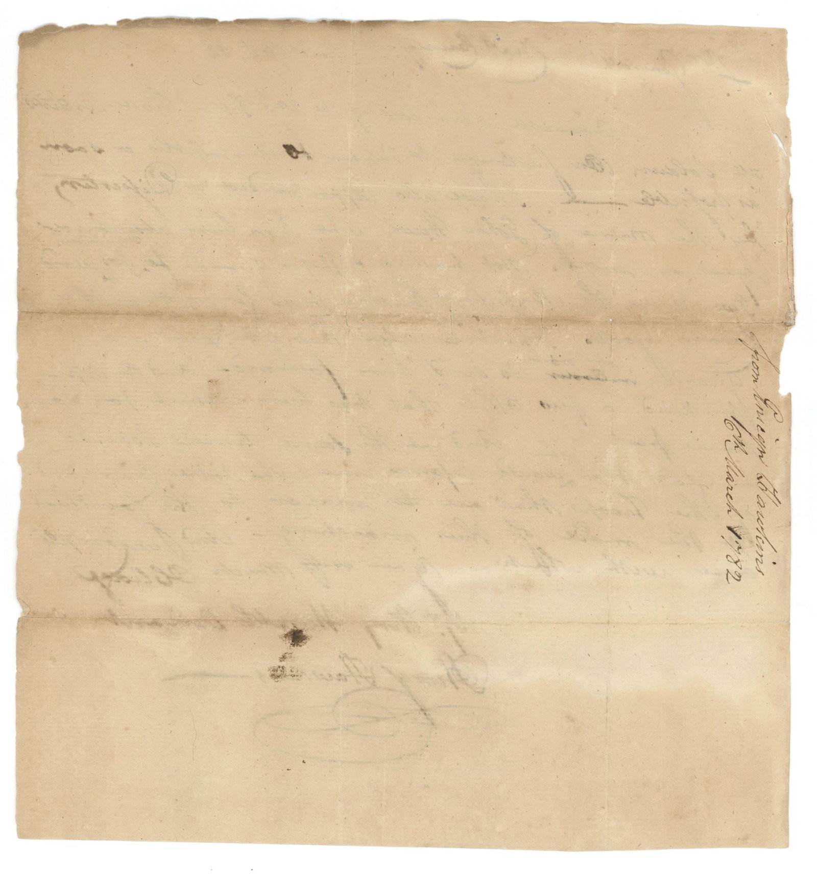 Revolutionary War Letter - Henry Hawkins on Apprehended Deserter John Haws, March 6, 1782 - 2