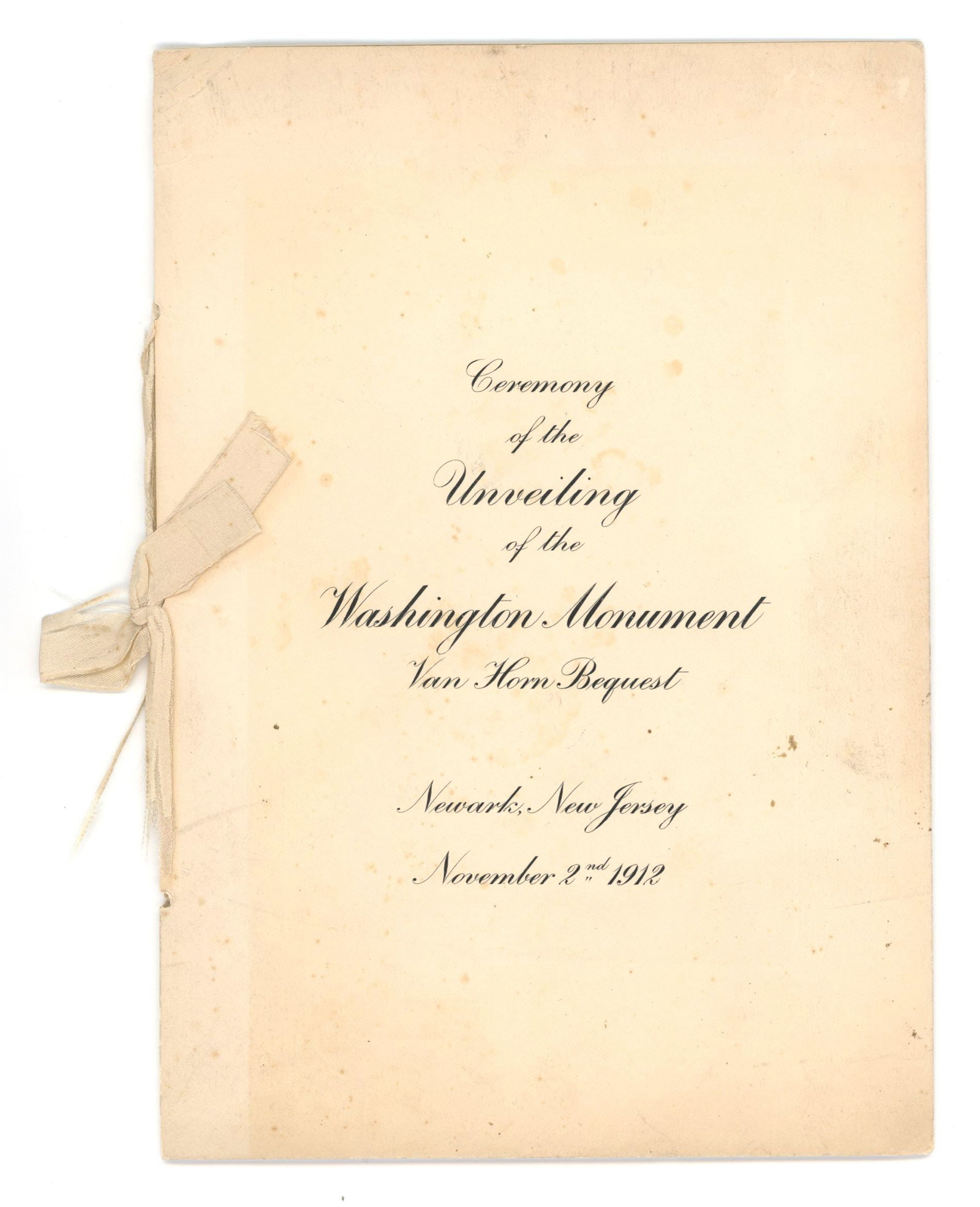 George Washington: Program for the Dedication of Newark Equestrian Statue (1912) - J. Massey Rhind - 2
