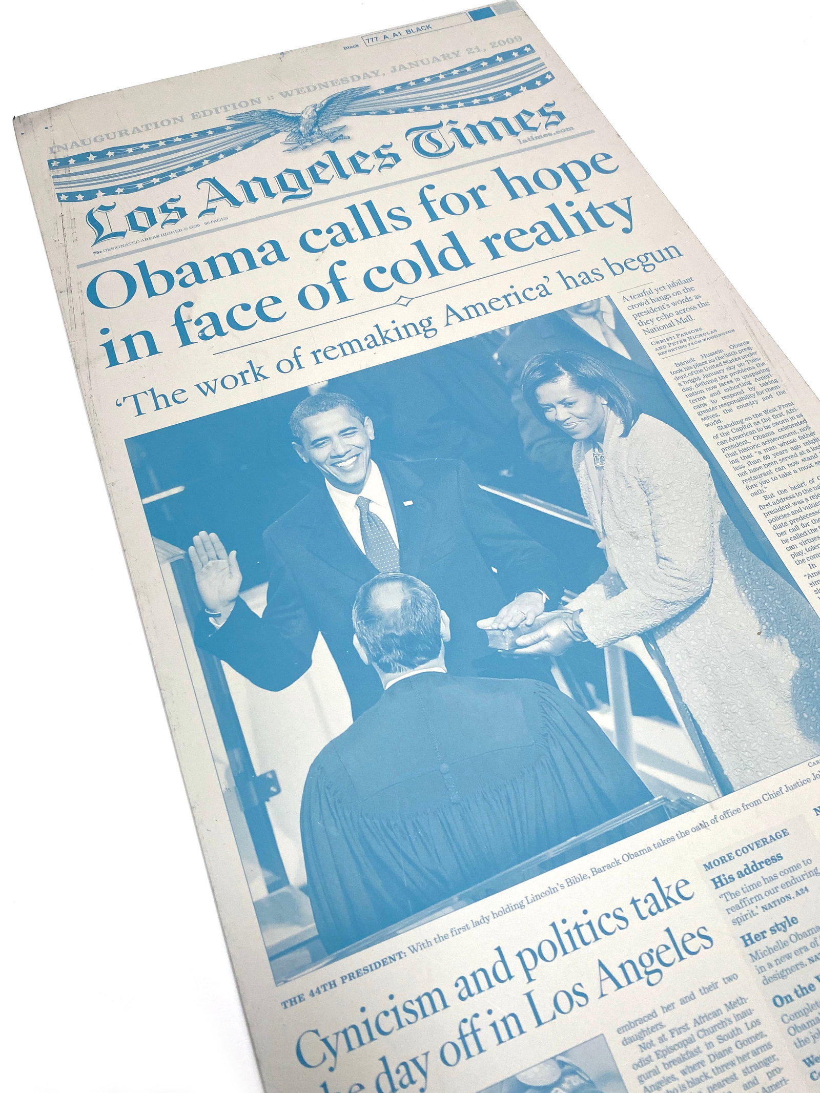 Barack Obama - Los Angeles Times Inauguration Printing Plate - January 21, 2009 - 2