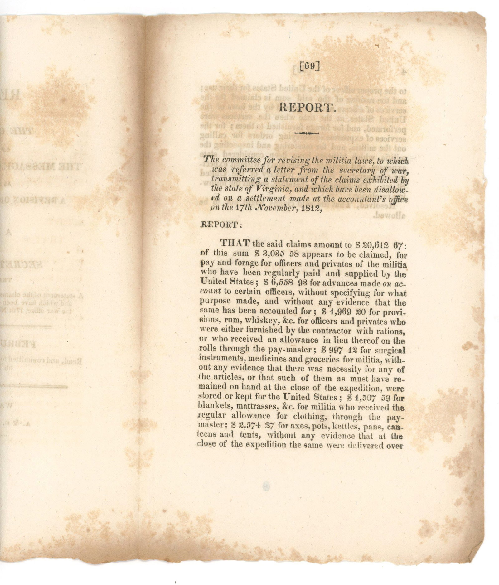 James Monroe - War of 1812 - Congressional Report on Virginia Militia Claims - 2