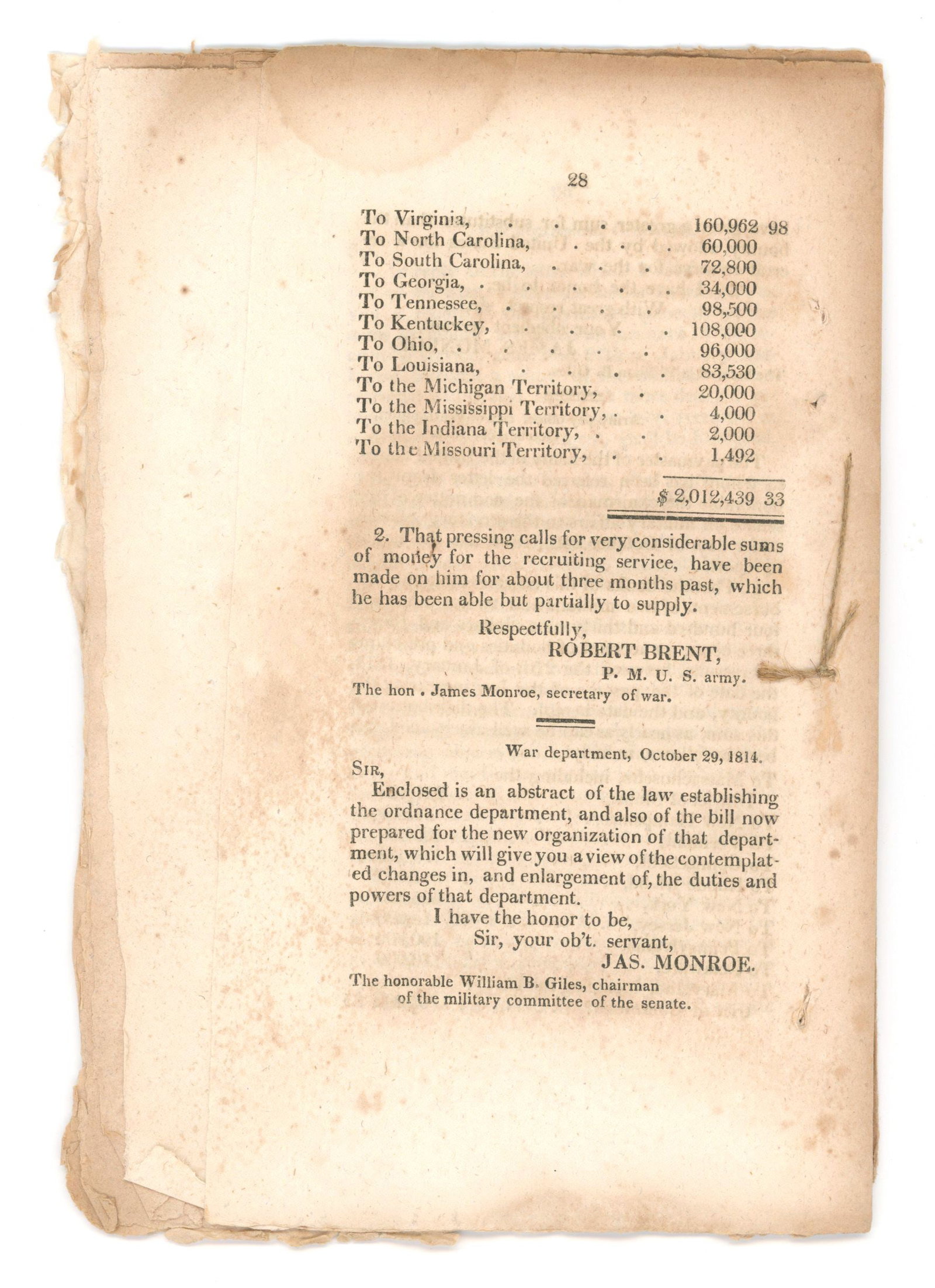James Monroe - War of 1812 - Congressional Printing - Military Establishment - 2