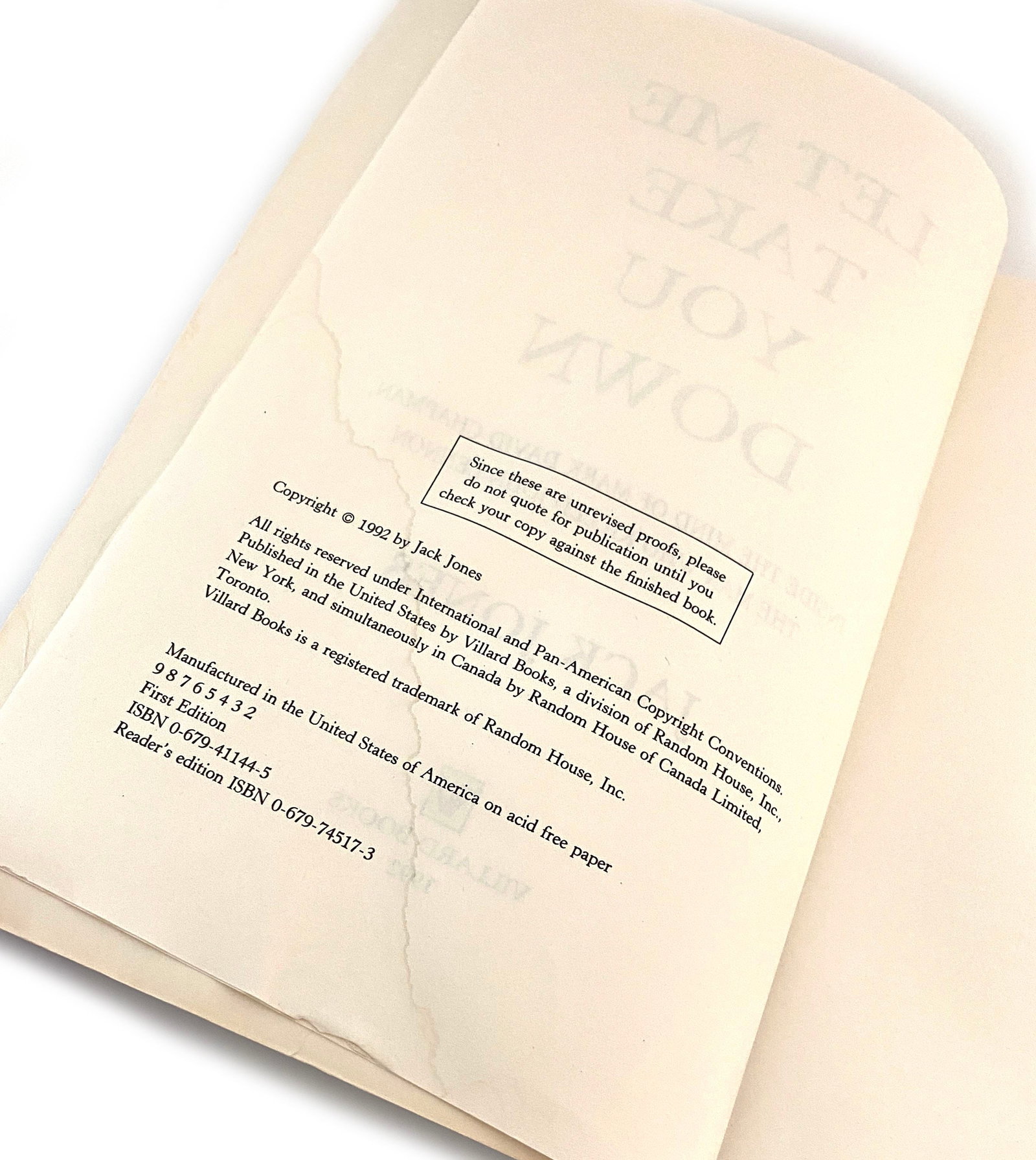 Mark David Chapman - John Lennon Assassin - Autographed "Let Me Take You Down" Advance Reader's Ed. - 3