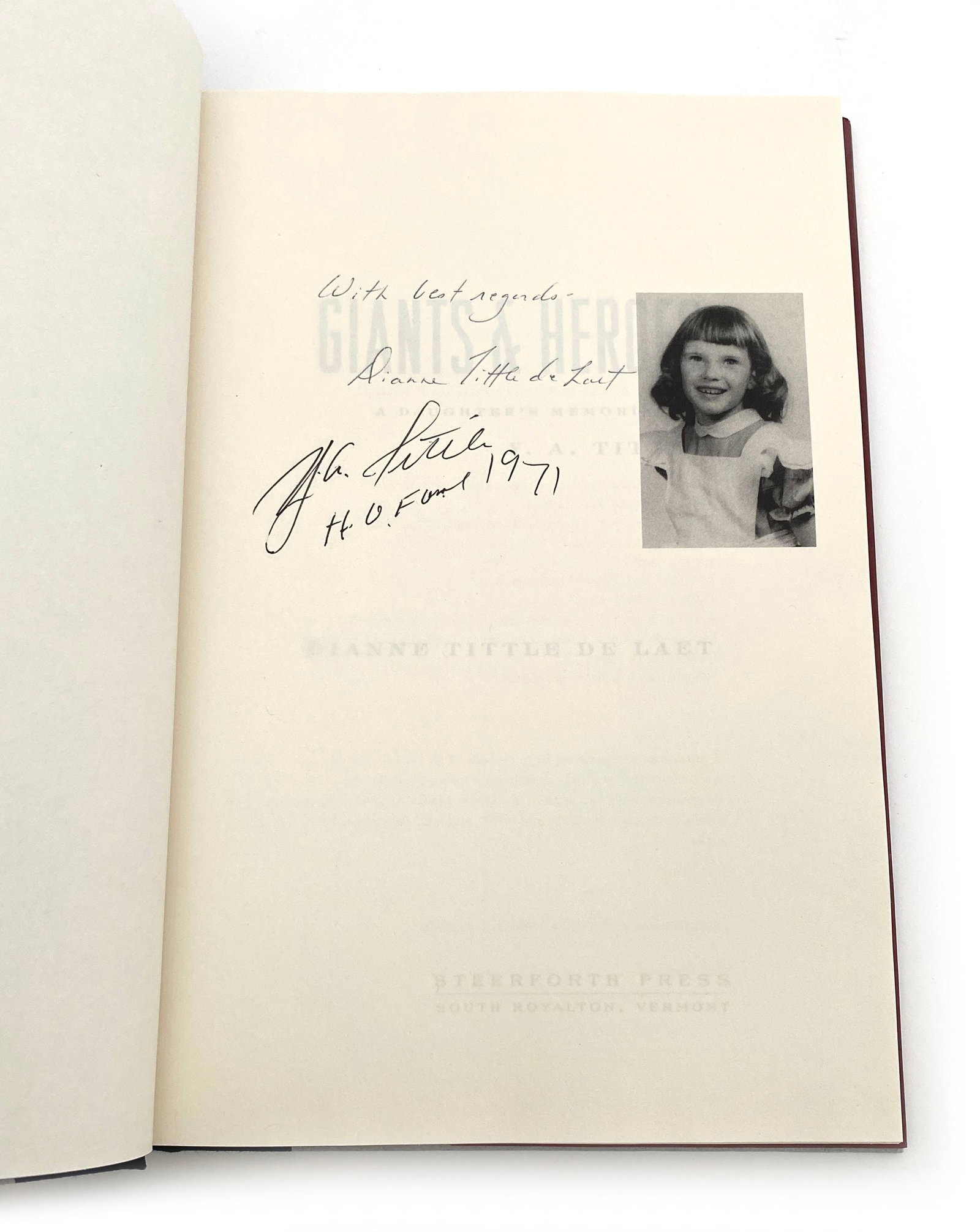 Y.A. Tittle & Dianne Tittle de Laet - Dual Autographed Giants & Heroes Memoir - 2