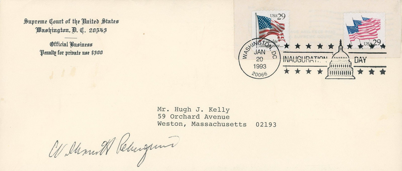William H. Rehnquist - Supreme Court Chief Justice - Autographed Photograph & Envelope Pair - 2