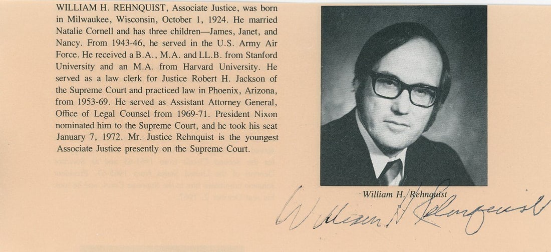 William H. Rehnquist - Supreme Court Chief Justice - Autograph Pair - 2