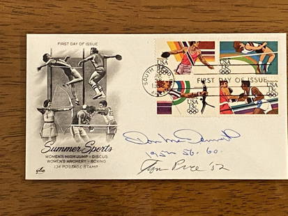 Signed First Day Olympics Cover By Don McDermott And Tom Price: Don McDermott won the silver medal in speed skating in the 1952 Olympics. Tom Price won the gold medal in rowing in the 1952 Olympics