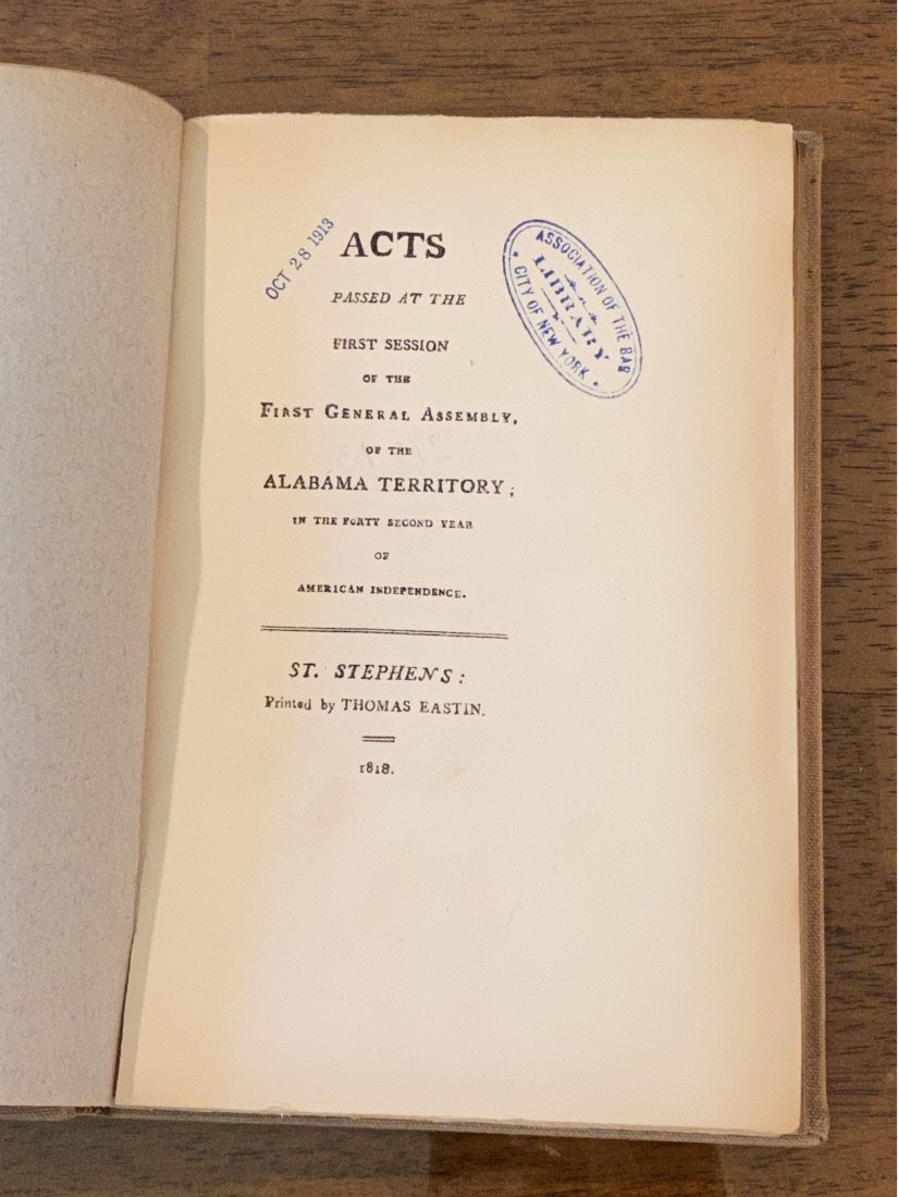 Acts Passed At The First Session Of The First General Assembly Of The Alabama Territory Facsimile (1 of 9)