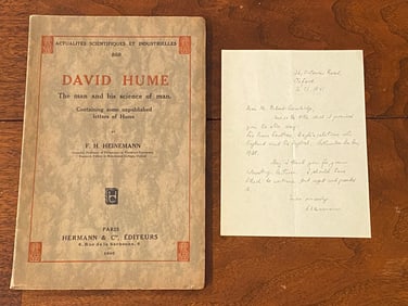 David Hume The Man And His Science Of Man By F. H. Heinemann With SIGNED Handwritten Letter