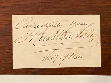 Hamilton Fish Cut Signature - Secretary Of State Under Ulysses S. Grant & Former Governor New York