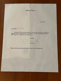 Author Belva Plain Typed Letter SIGNED With Envelope