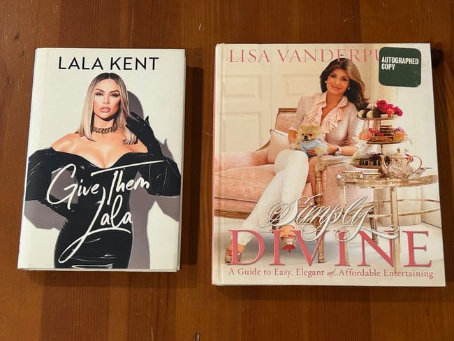 Give Them Lala by Lala Kent & Simply Divine by Lisa Vanderpump SIGNED First Editions: Give Them Lala by Lala Kent SIGNED First Edition Published by Gallery Books, New York, 2021 Simply Divine by Lisa Vanderpump SIGNED First Edition published by Running Press, Philadelphia, 2011. Dimens