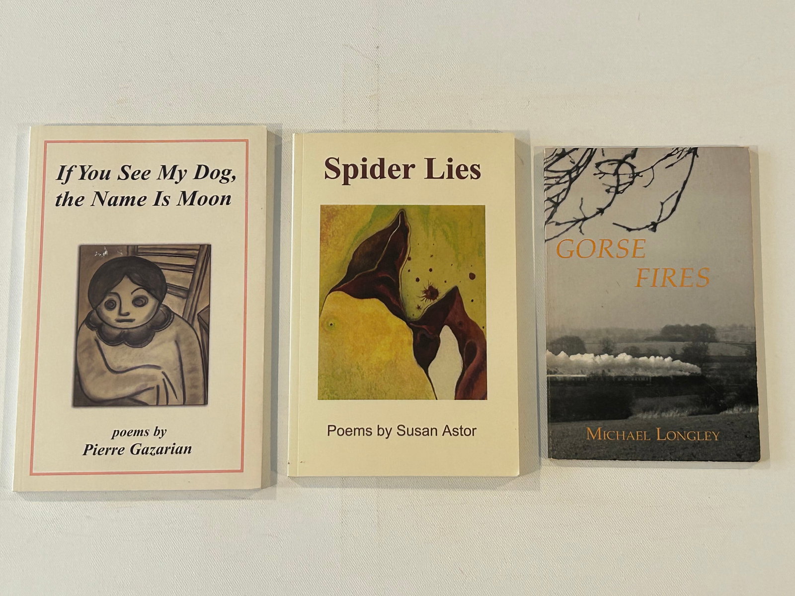SIGNED Poetry Lot #3: Spider Lies Poems by Susan Astor SIGNED & Inscribed First Edition. If You See My Dog, The Name Is Moon Poems by Pierre Gazarian SIGNED First Edition. Gorse Fires by Michael Longley SIGNED First Editio