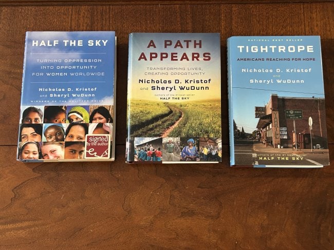 Political & Social Science - Nicholas D. Kristof & Sheryl WuDunn SIGNED Editions: Nicholas D. Kristof and Sheryl WuDunn SIGNED Editions published by Alfred A. Knopf, New York. Half The Sky SIGNED Later Printing 2009, A Path Appears SIGNED First Edition 2014, Tightrope SIGNED Later