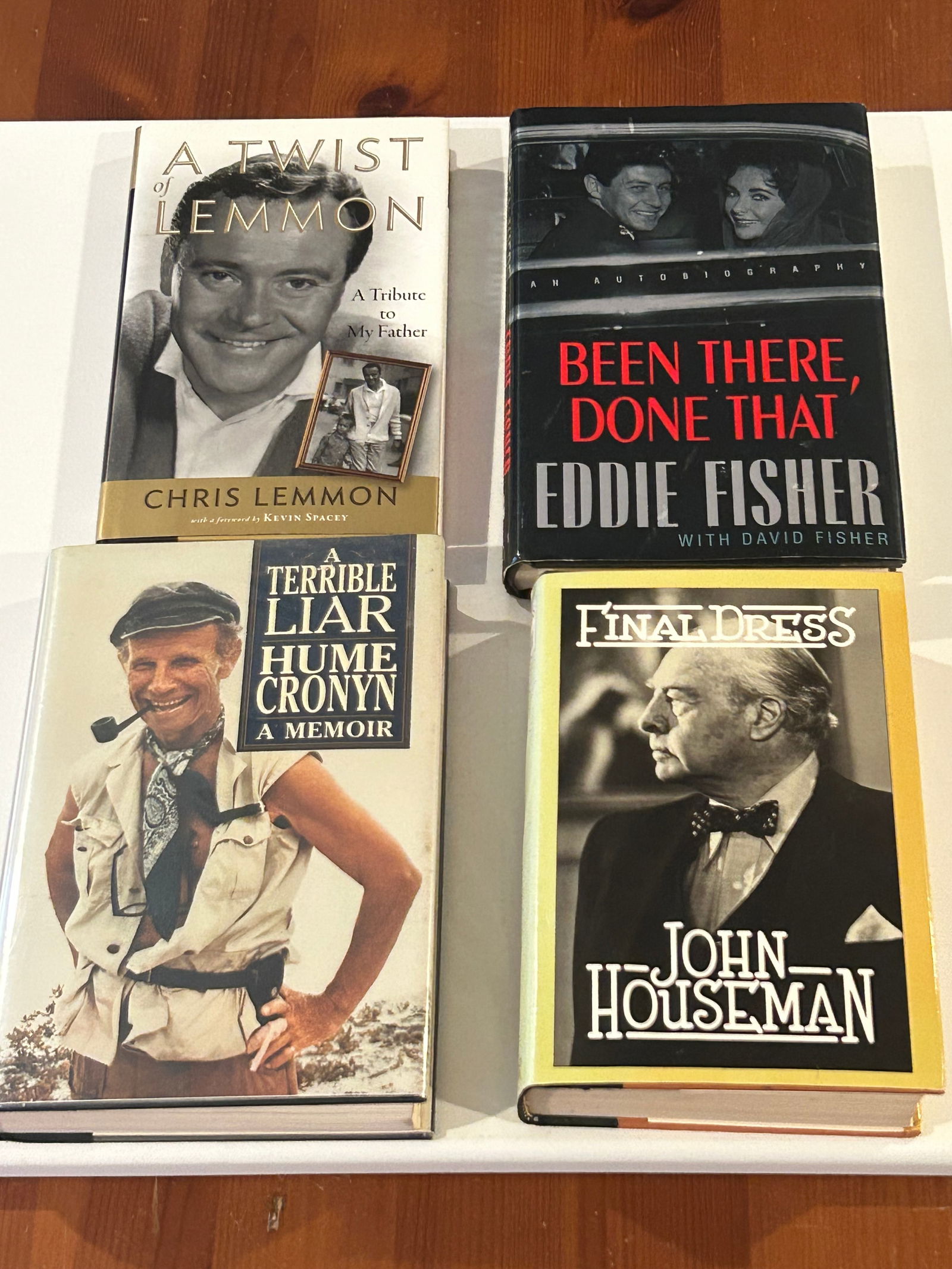 Performing Arts - Television & Movie Personalities SIGNED Editions: Final Dress by John Houseman SIGNED & Inscribed First Edition (stain to jacket). A Terrible Liar by Hume Cronyn SIGNED & Inscribed Second Printing. Been There, Done That SIGNED & Inscribed First Editi