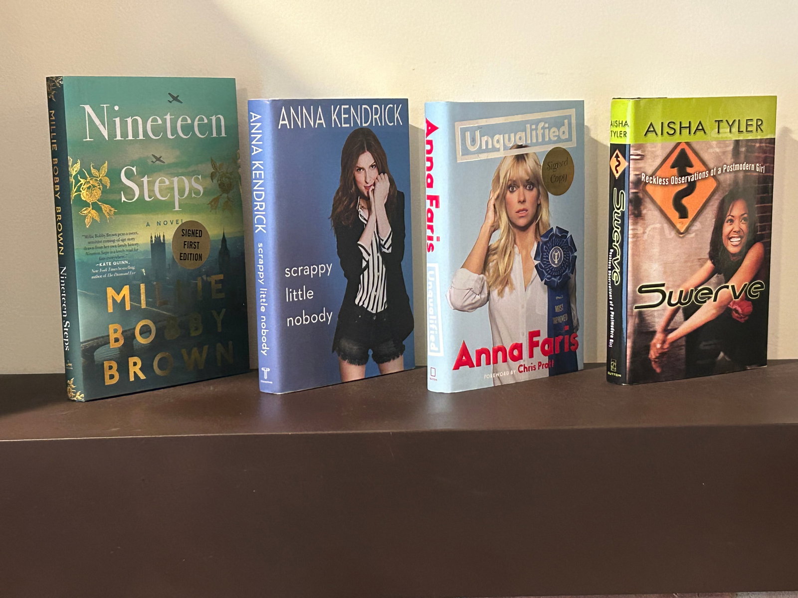 Performing Arts - Television & Movie Personalities SIGNED Editions: Swerve by Aisha Tyler SIGNED Third Printing. Unqualified by Anna Faris SIGNED First Edition. Scrappy Little Nobody by Kendrick SIGNED First Edition. Nineteen Steps by Millie Bobby Brown SIGNED First E