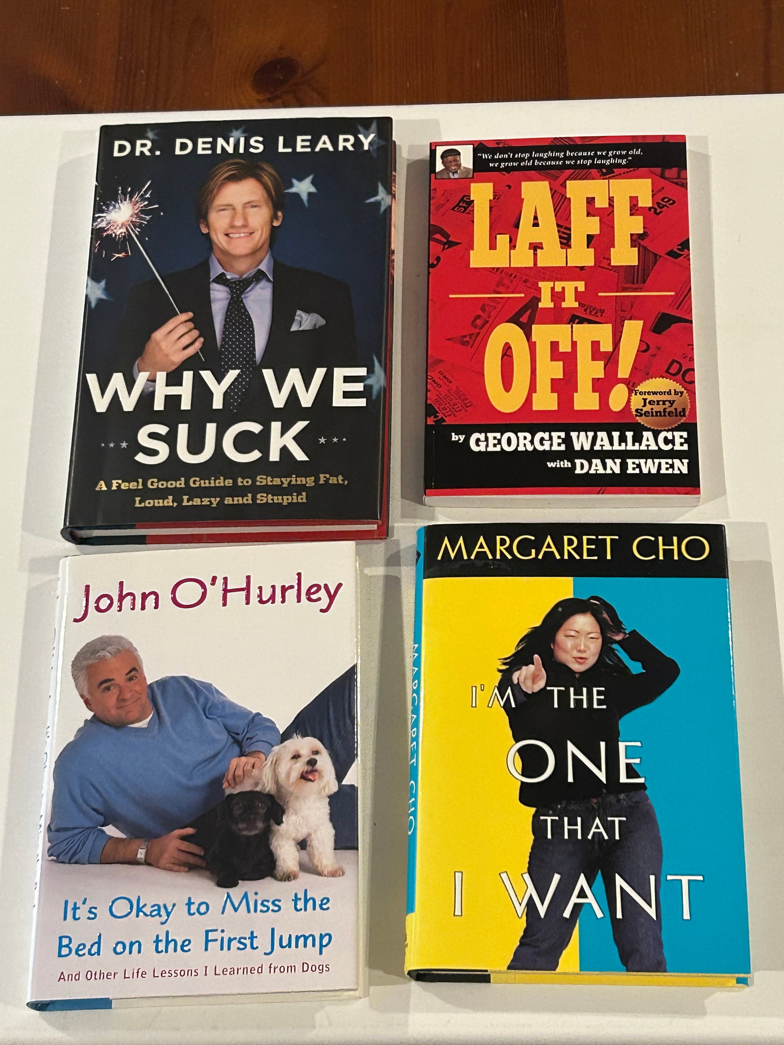 Performing Arts - Comedians SIGNED Editions: I'm The One That I Want by Margaret Cho SIGNED First Edition. It's Okay To Miss The Bed On The First Jump by John O'Hurley SIGNED & Inscribed First Edition. Laff It Off by George Wallace SIGNED & Insc